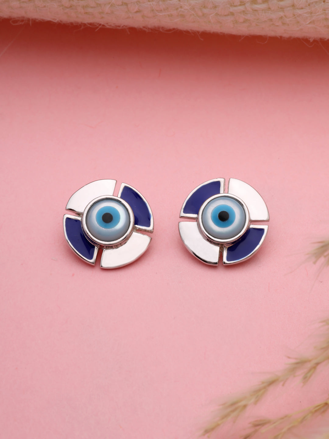 Evil Eye Stud Earrings in 925 Sterling Silver with Rhodium Plating