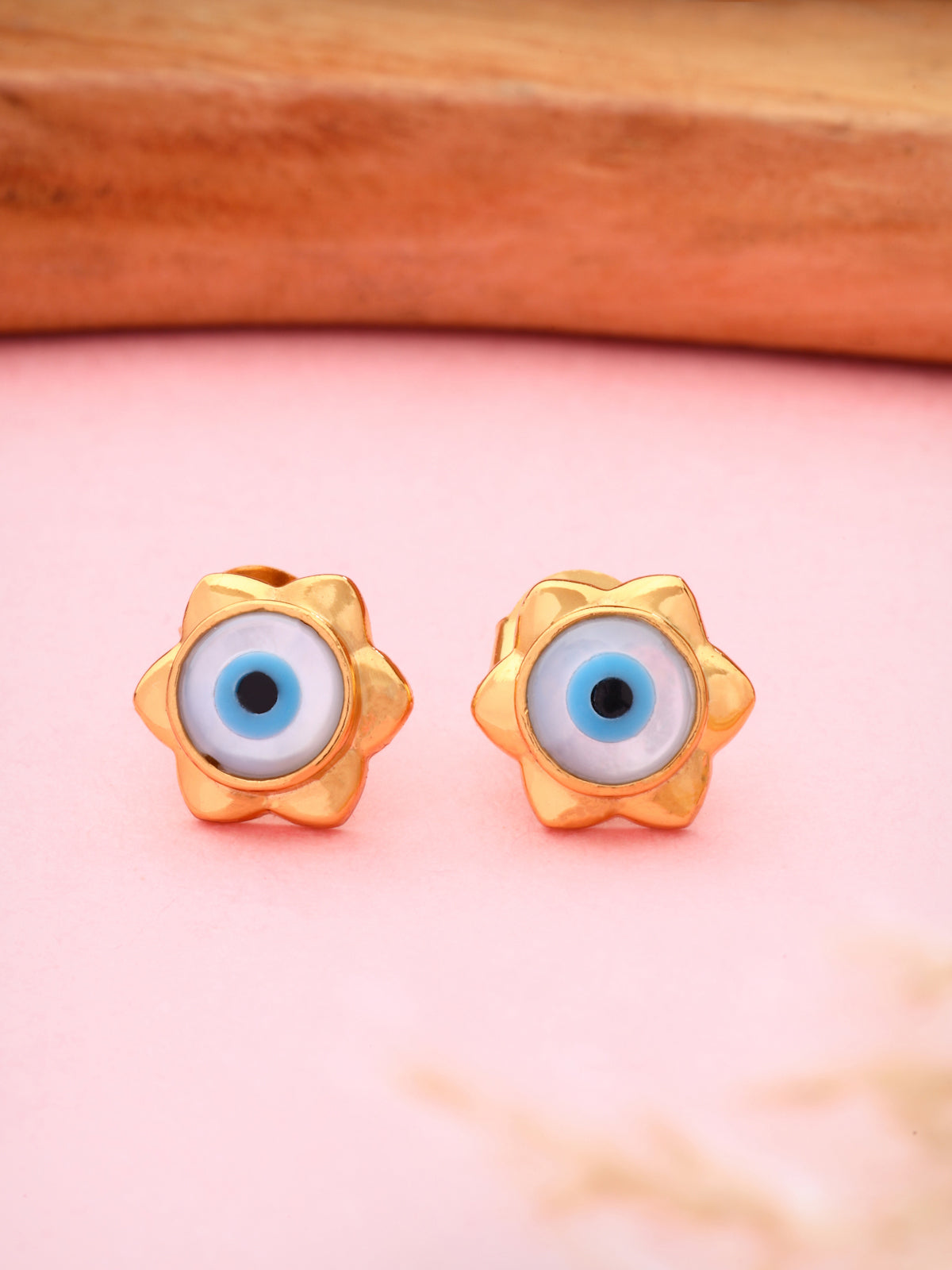 Evil Eye Stud Earrings in 925 Sterling Silver with Gold Plating