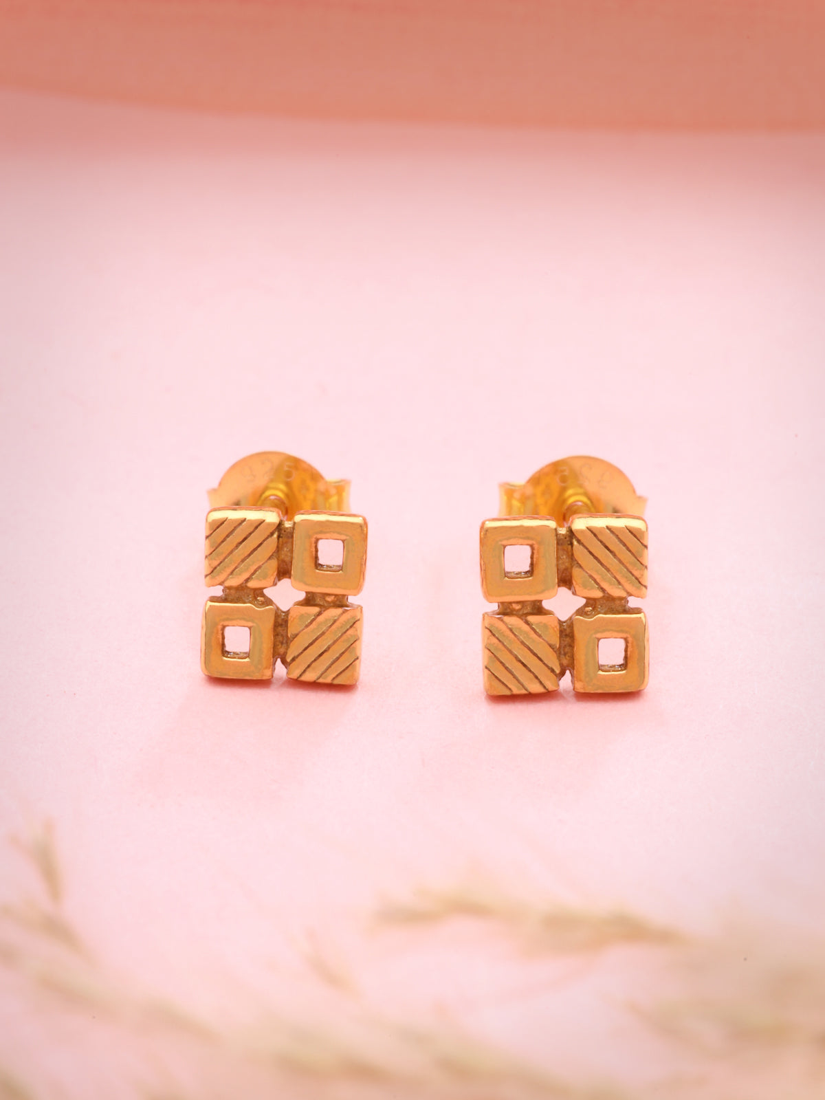 Gold Plated 925 Sterling Silver Geometric Quad Stud Earrings