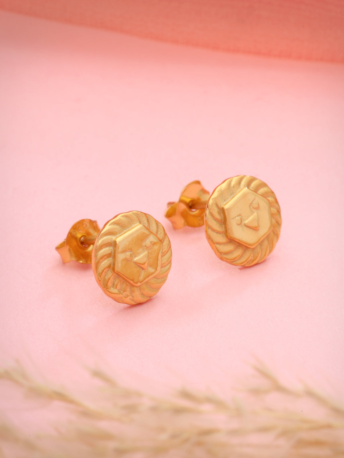 Whimsical Lion Motif Sterling Silver Stud Earrings