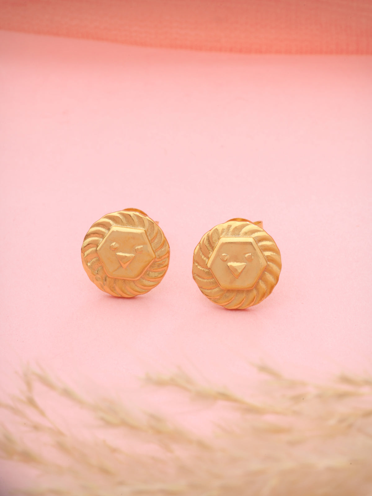 Whimsical Lion Motif Sterling Silver Stud Earrings