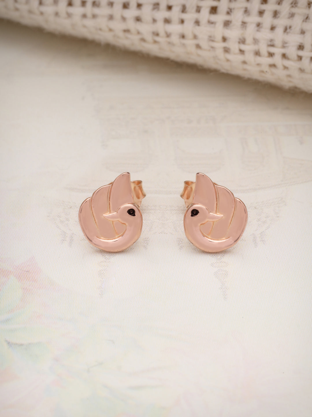Rose Gold Plated 925 Sterling Silver Swan Stud Earrings