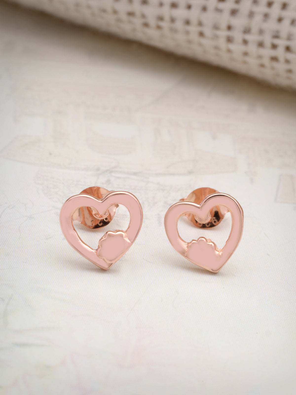 Rose Gold Plated 925 Sterling Silver Cutout Heart Stud Earrings