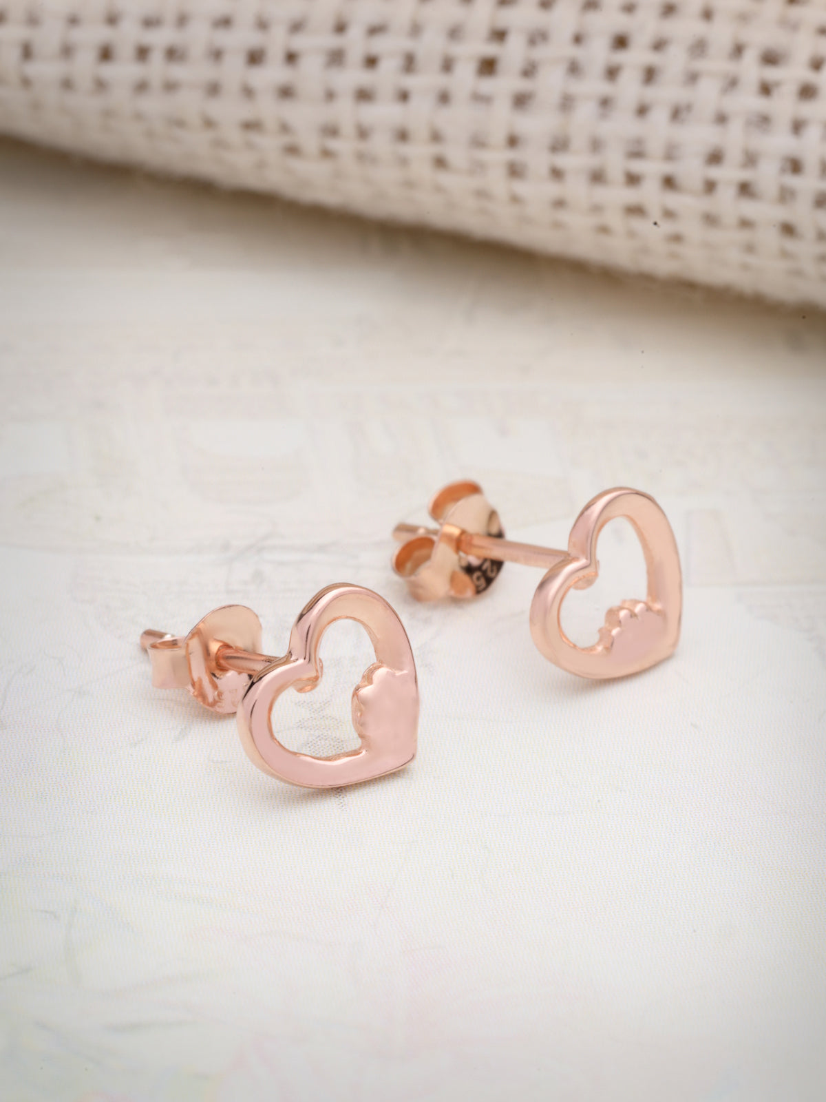 Rose Gold Plated 925 Sterling Silver Cutout Heart Stud Earrings