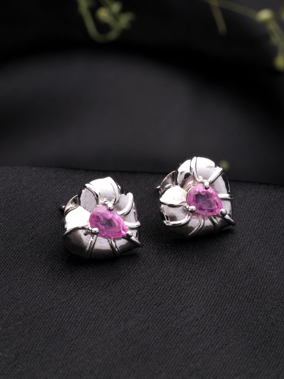 Pink Tourmaline lab Grown Stud Earrings in 925 Sterling Silver with Rhodium Plating