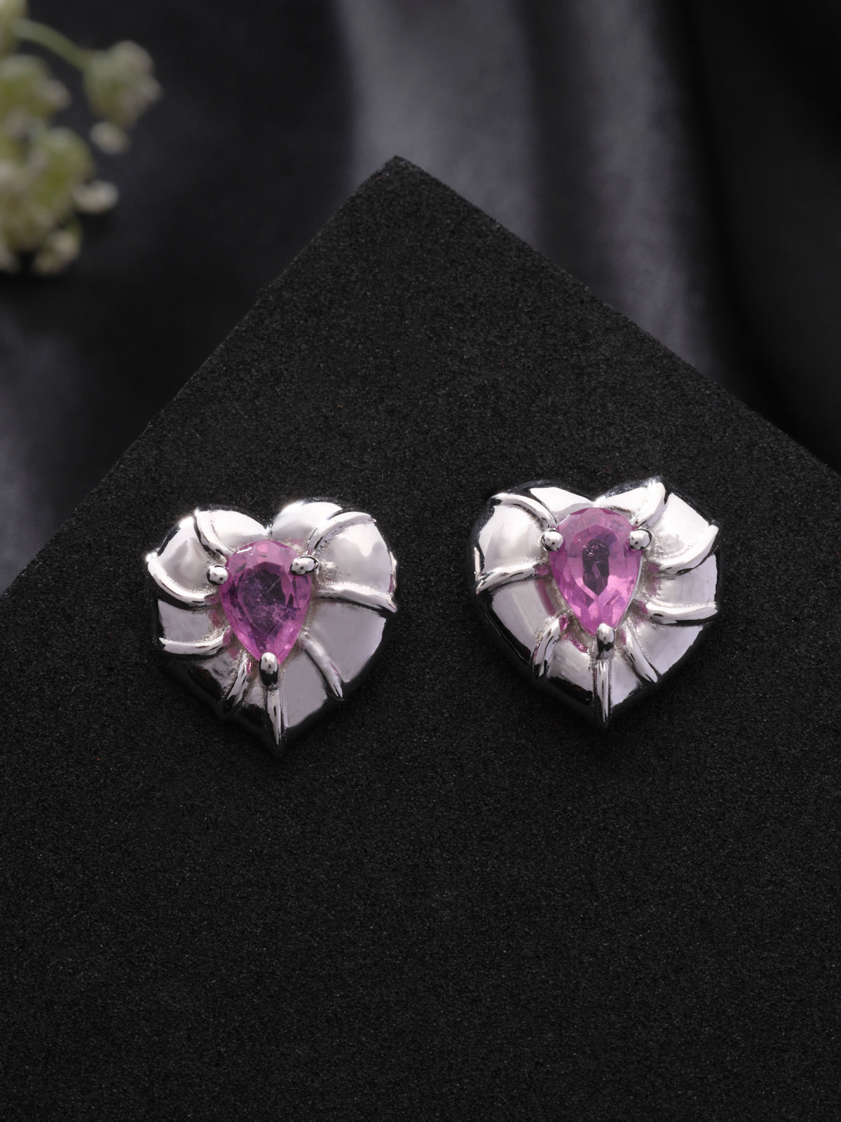 Pink Tourmaline lab Grown Stud Earrings in 925 Sterling Silver with Rhodium Plating