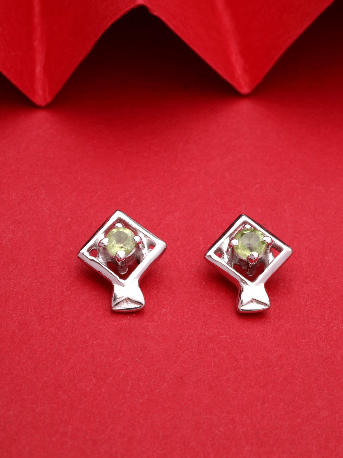 Peridot Stud Earrings in 925 Sterling Silver with Rhodium Plating