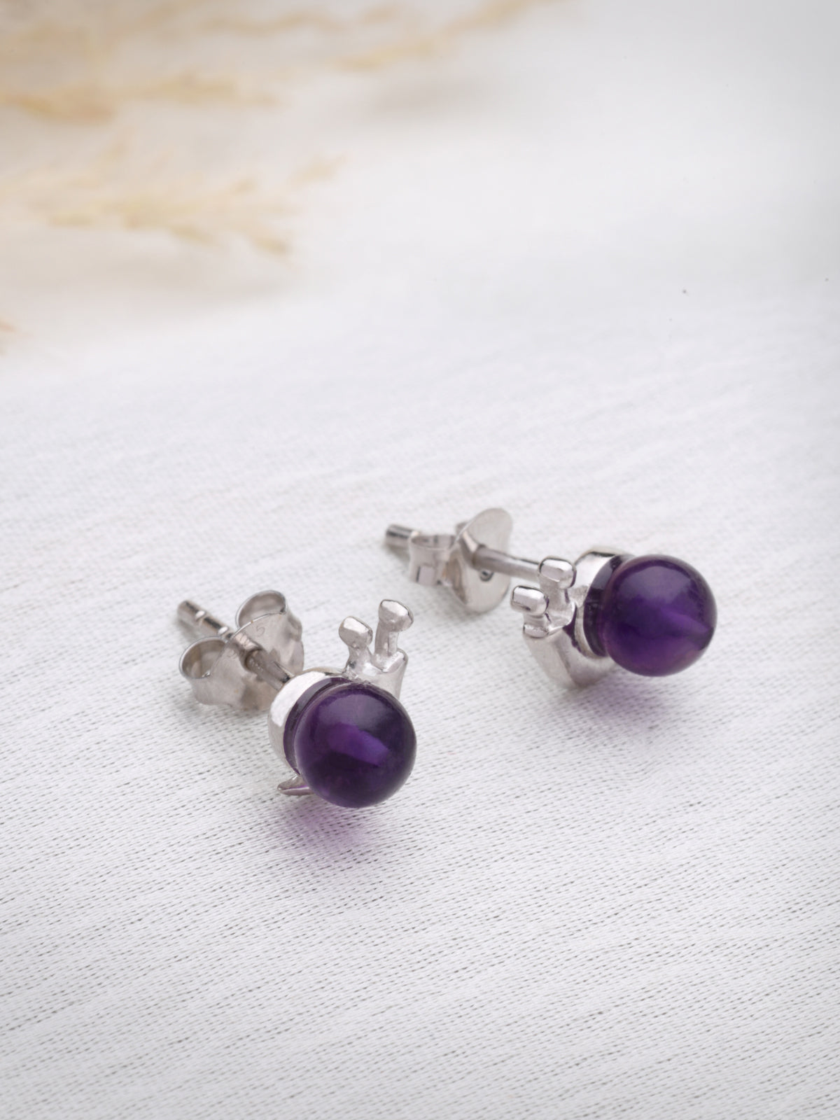 Amethyst Stud Earrings in 925 Sterling Silver with Rhodium Plating
