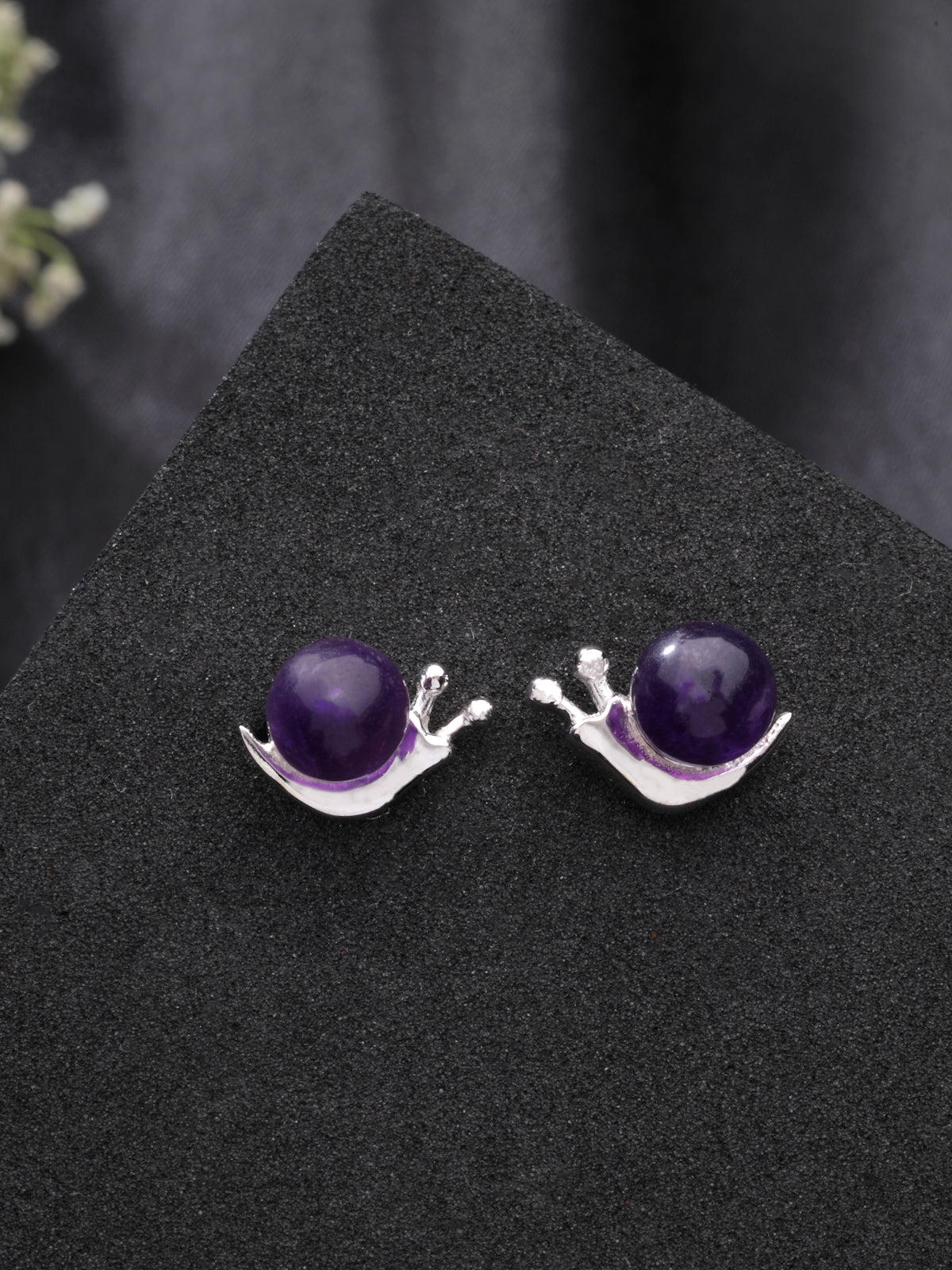 Amethyst Stud Earrings in 925 Sterling Silver with Rhodium Plating