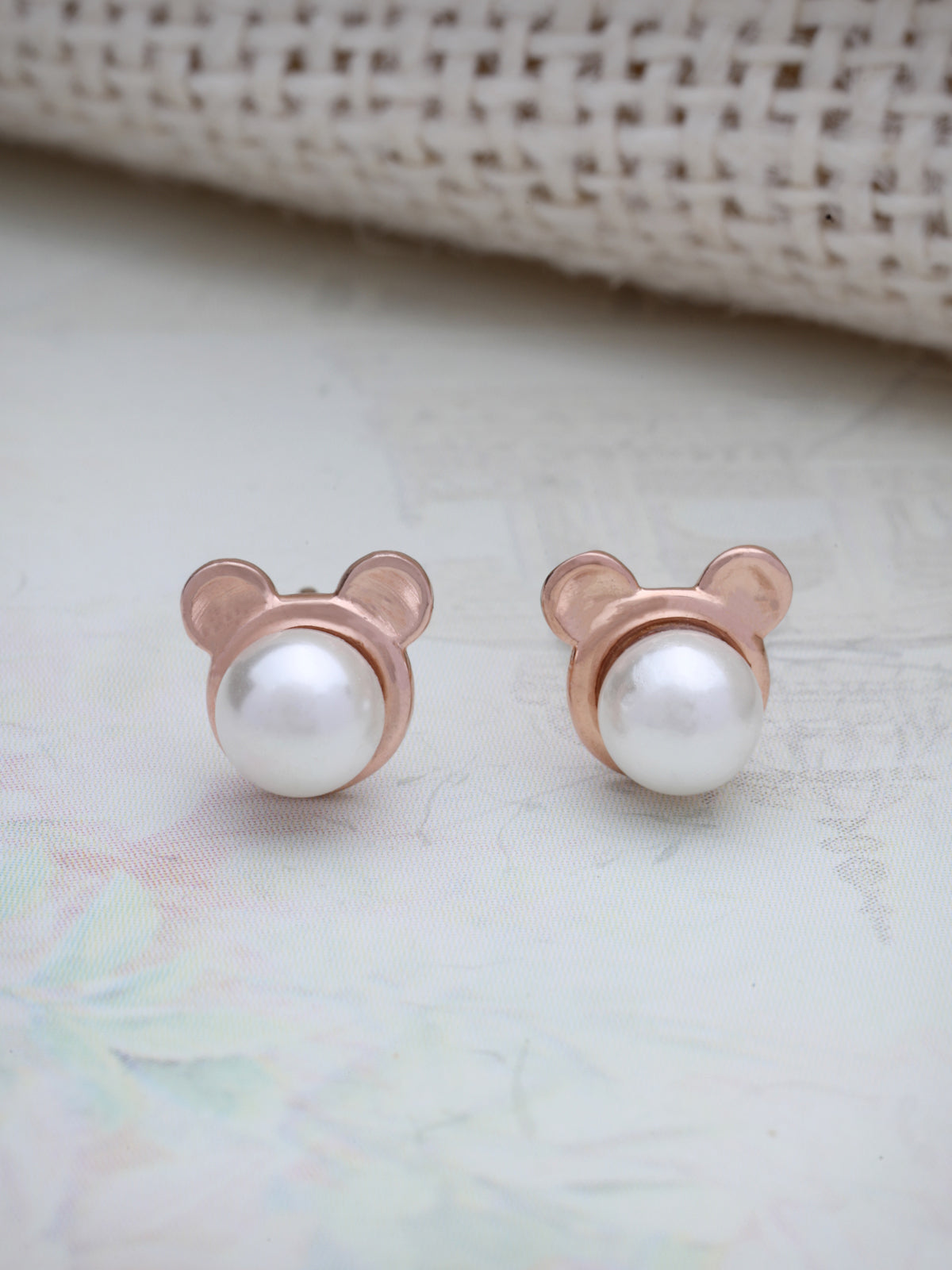 Pearl Stud Earrings in 925 Sterling Silver with Rose Gold Plating