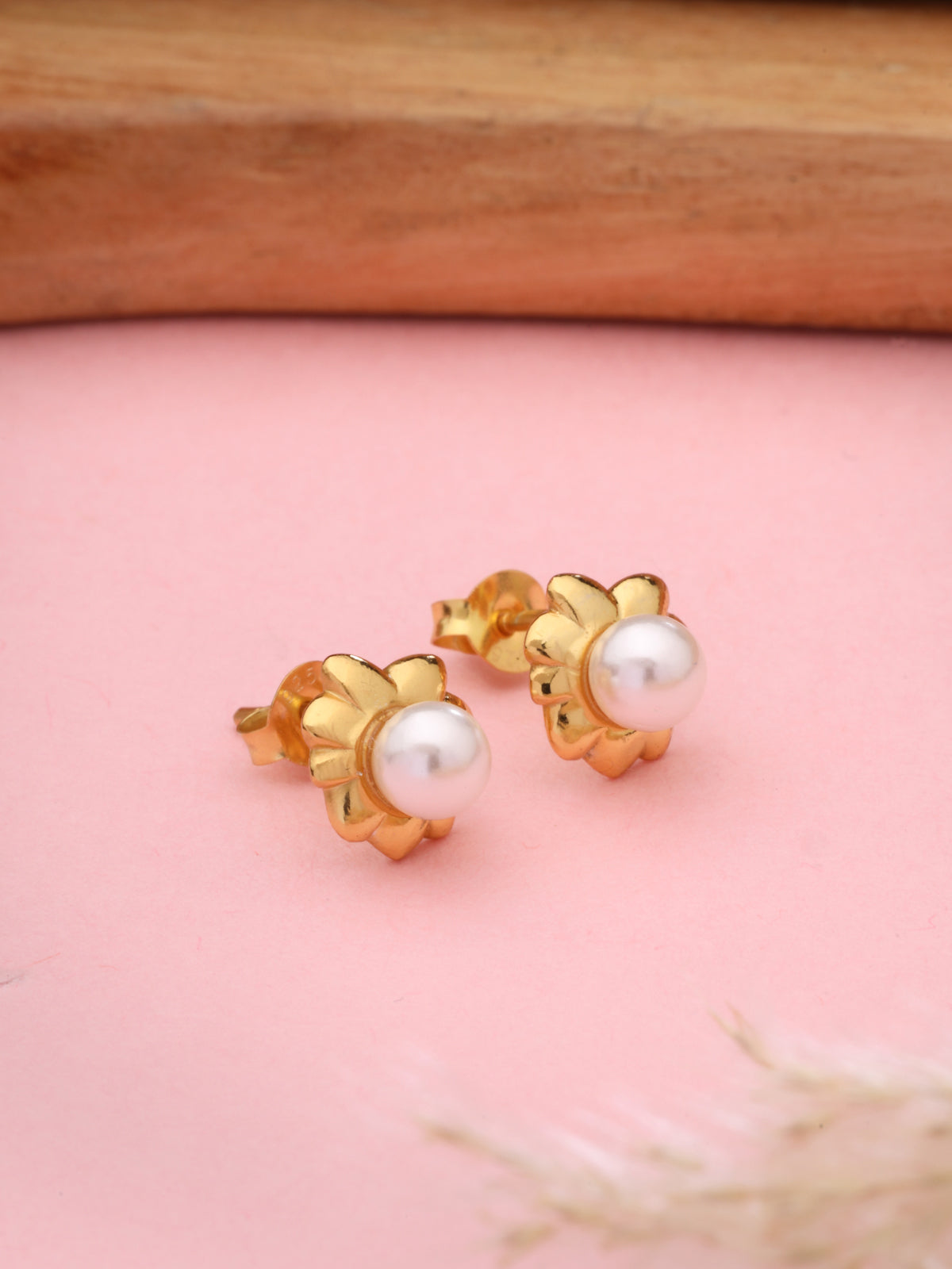 925 Sterling Silver Flower Bud Pearl Stud Earrings