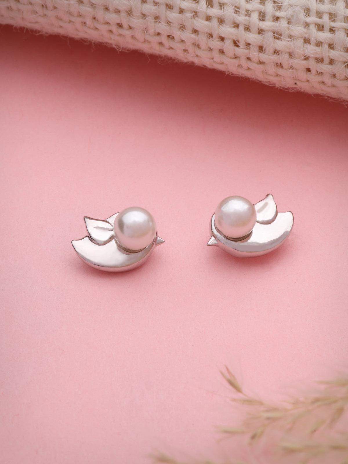Pearl Stud Earrings in 925 Sterling Silver with Rhodium Plating