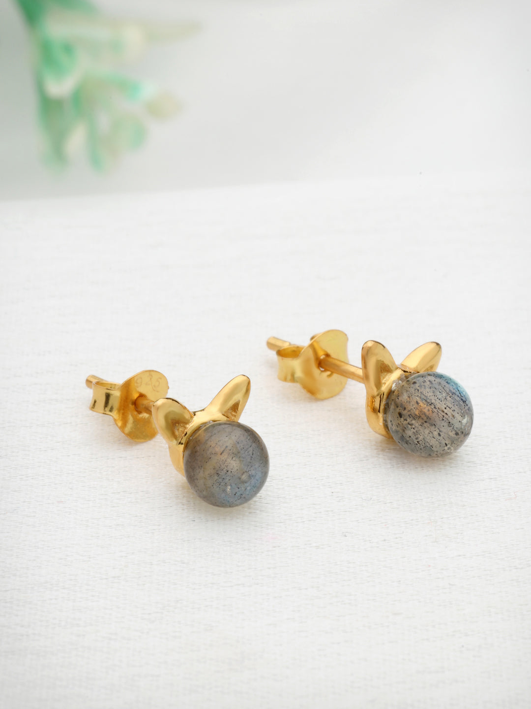 Labradorite Stud Earrings in 925 Sterling Silver with Gold Plating