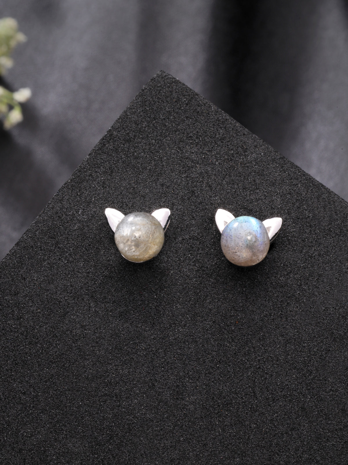 Labradorite Beads Stud Earrings in 925 Sterling Silver with Rhodium Plating
