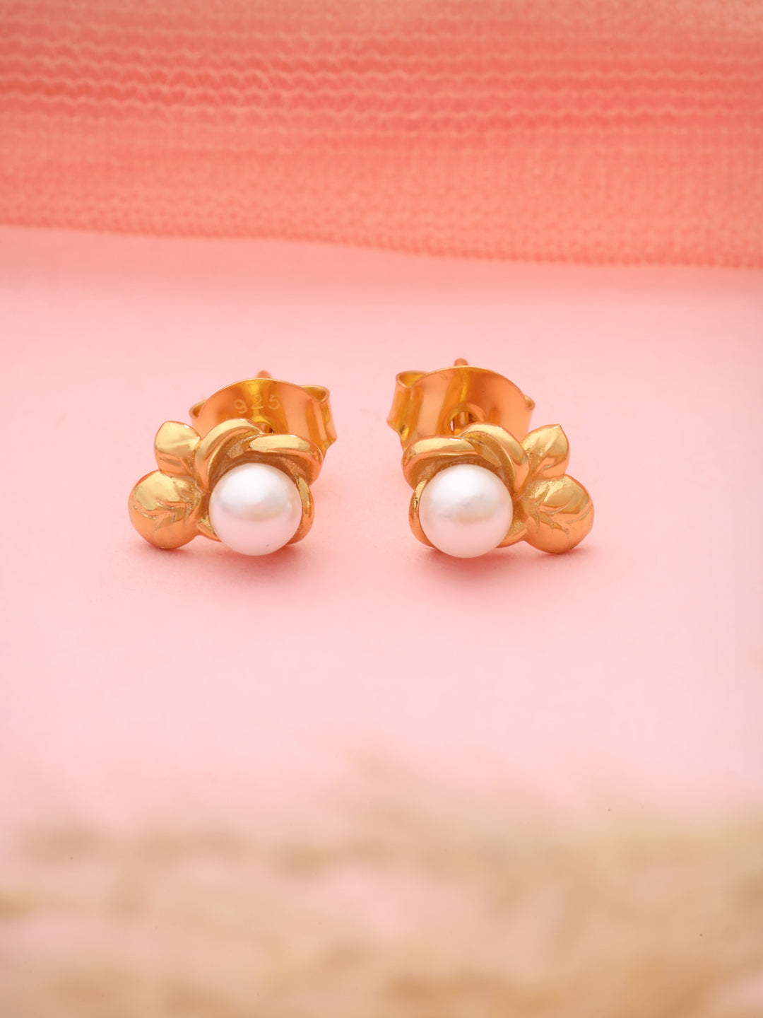 Pearl Stud Earrings in 925 Sterling Silver with Gold Plating