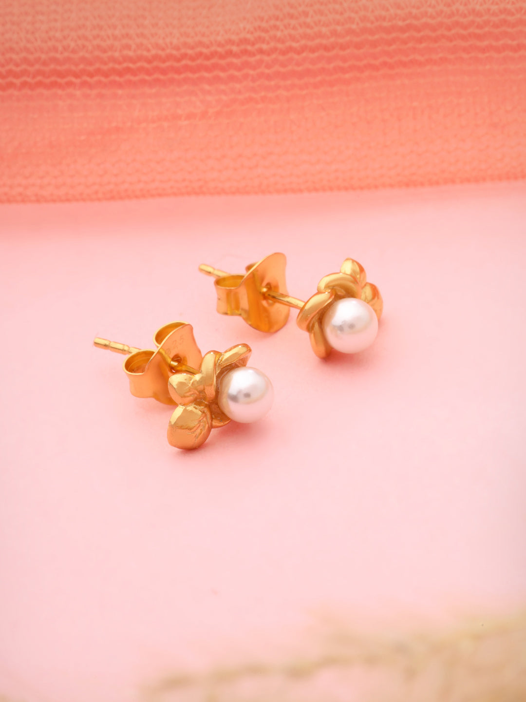 Pearl Stud Earrings in 925 Sterling Silver with Gold Plating