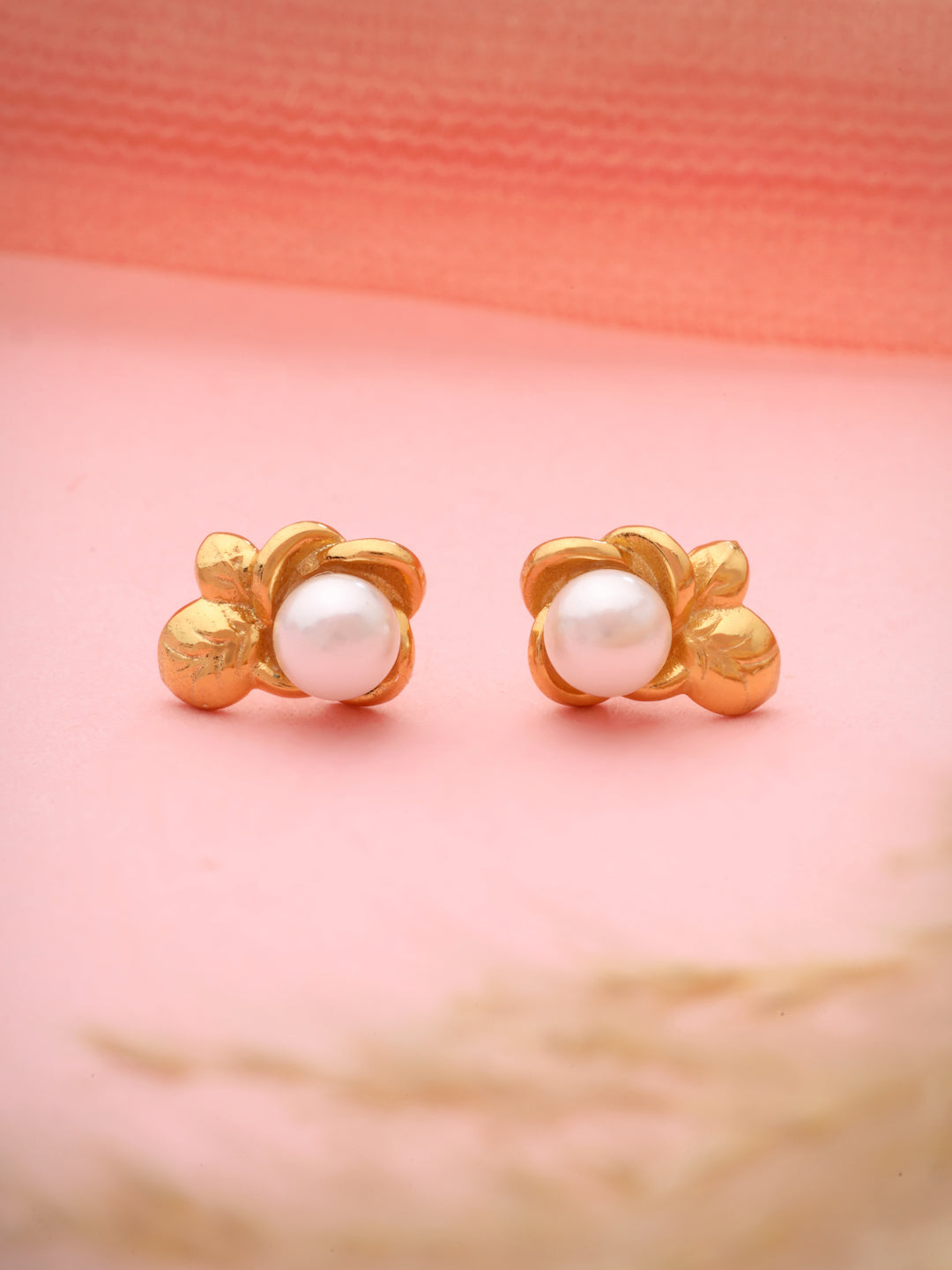 Pearl Stud Earrings in 925 Sterling Silver with Gold Plating