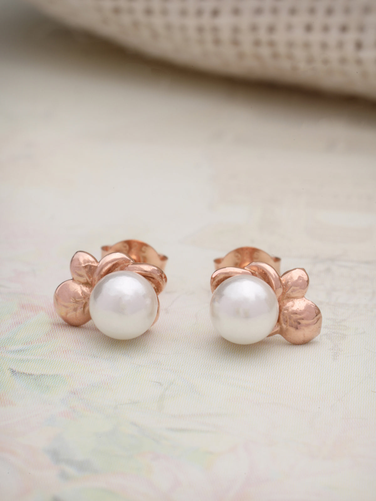 Pearl Stud Earrings in 925 Sterling Silver with Rose Gold Plating