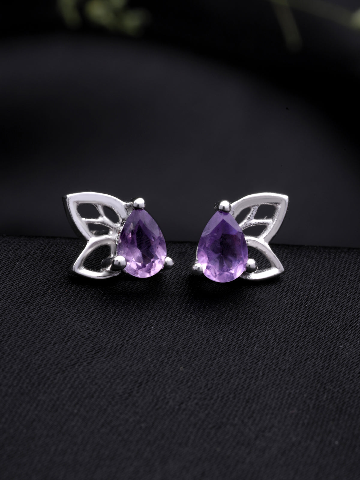 Amethyst Stud Earrings in 925 Sterling Silver with Rhodium Plating