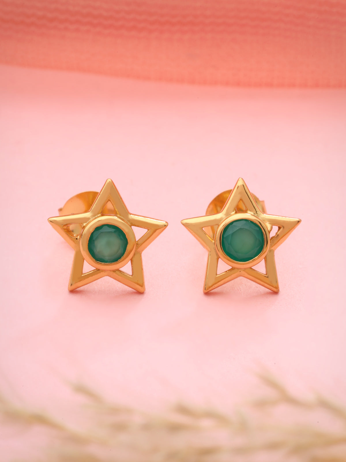 Green Onyx Stud Earrings in 925 Sterling Silver with Gold Plating