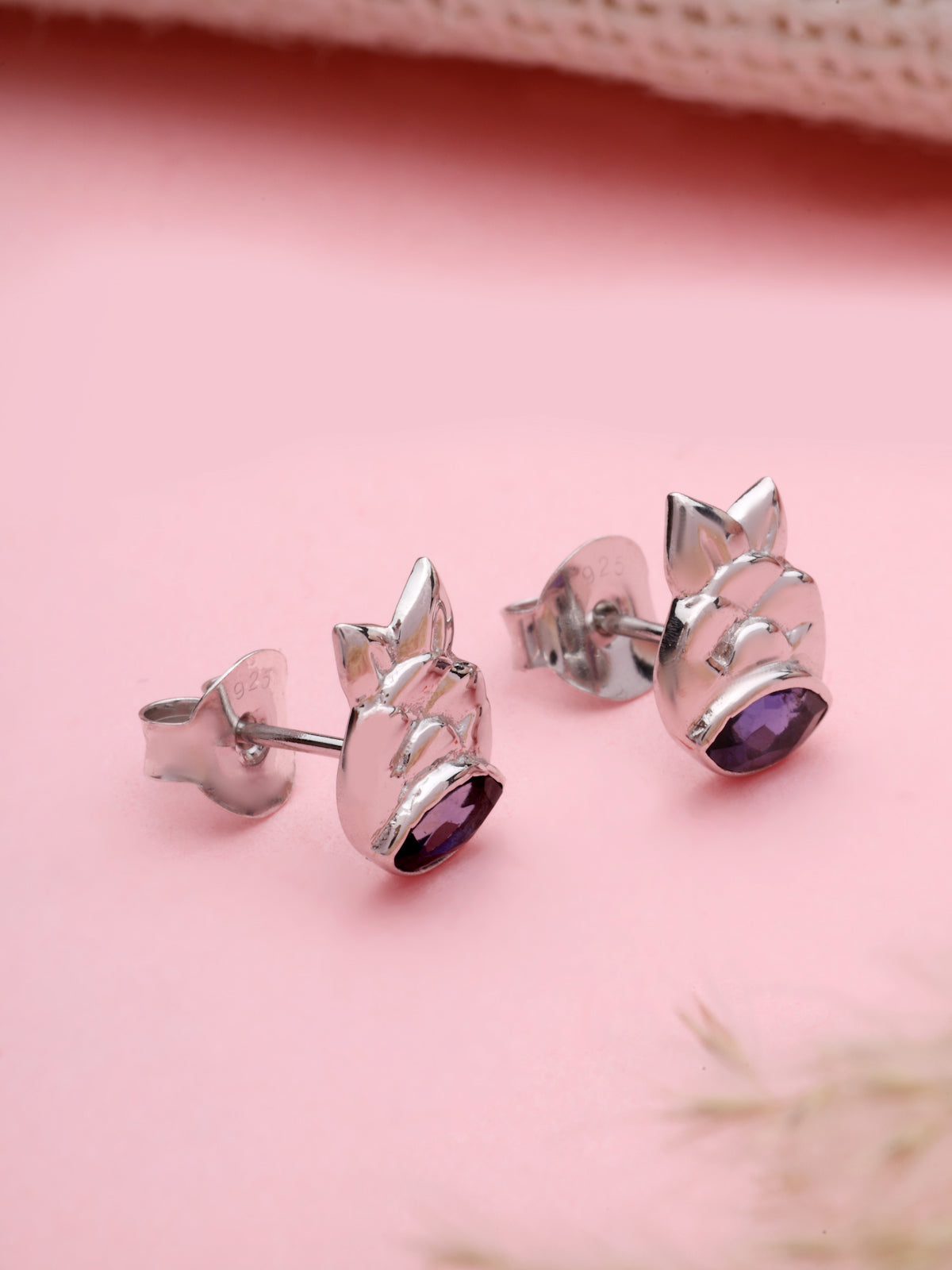 Iolite Stud Earrings in 925 Sterling Silver with Rhodium Plating