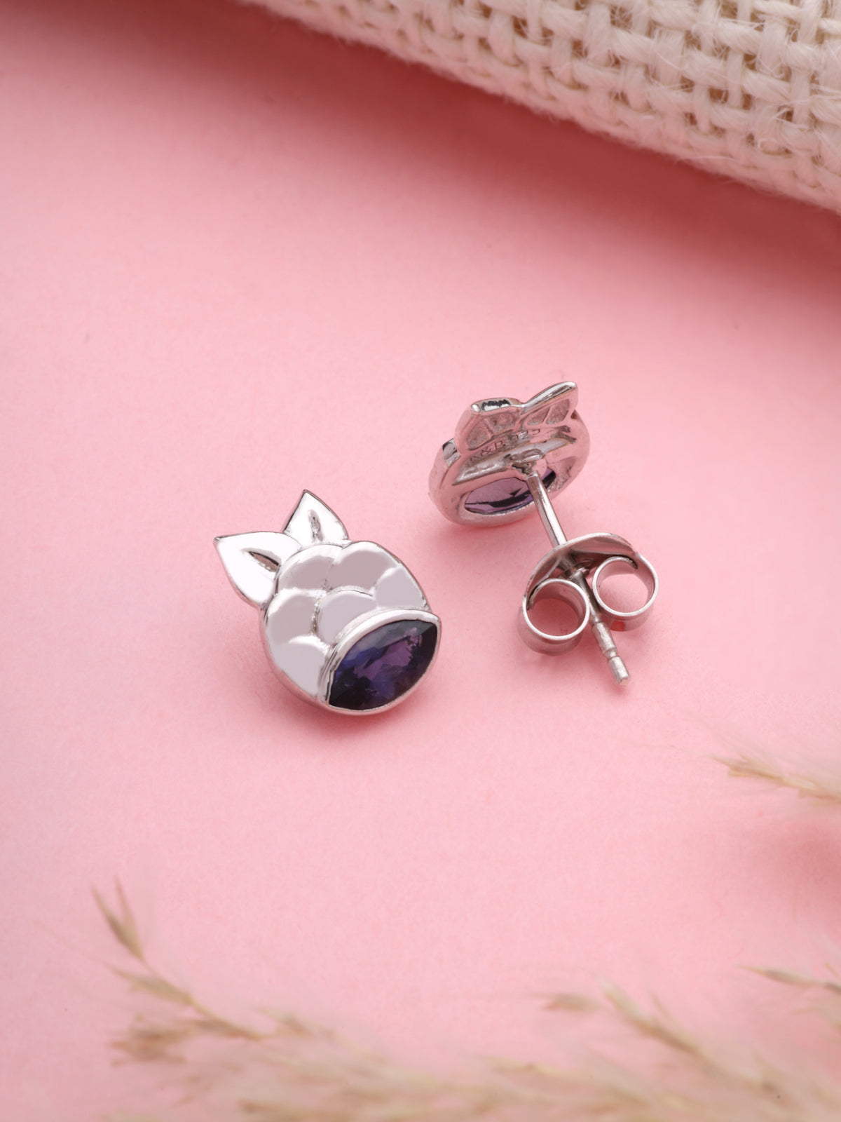 Iolite Stud Earrings in 925 Sterling Silver with Rhodium Plating