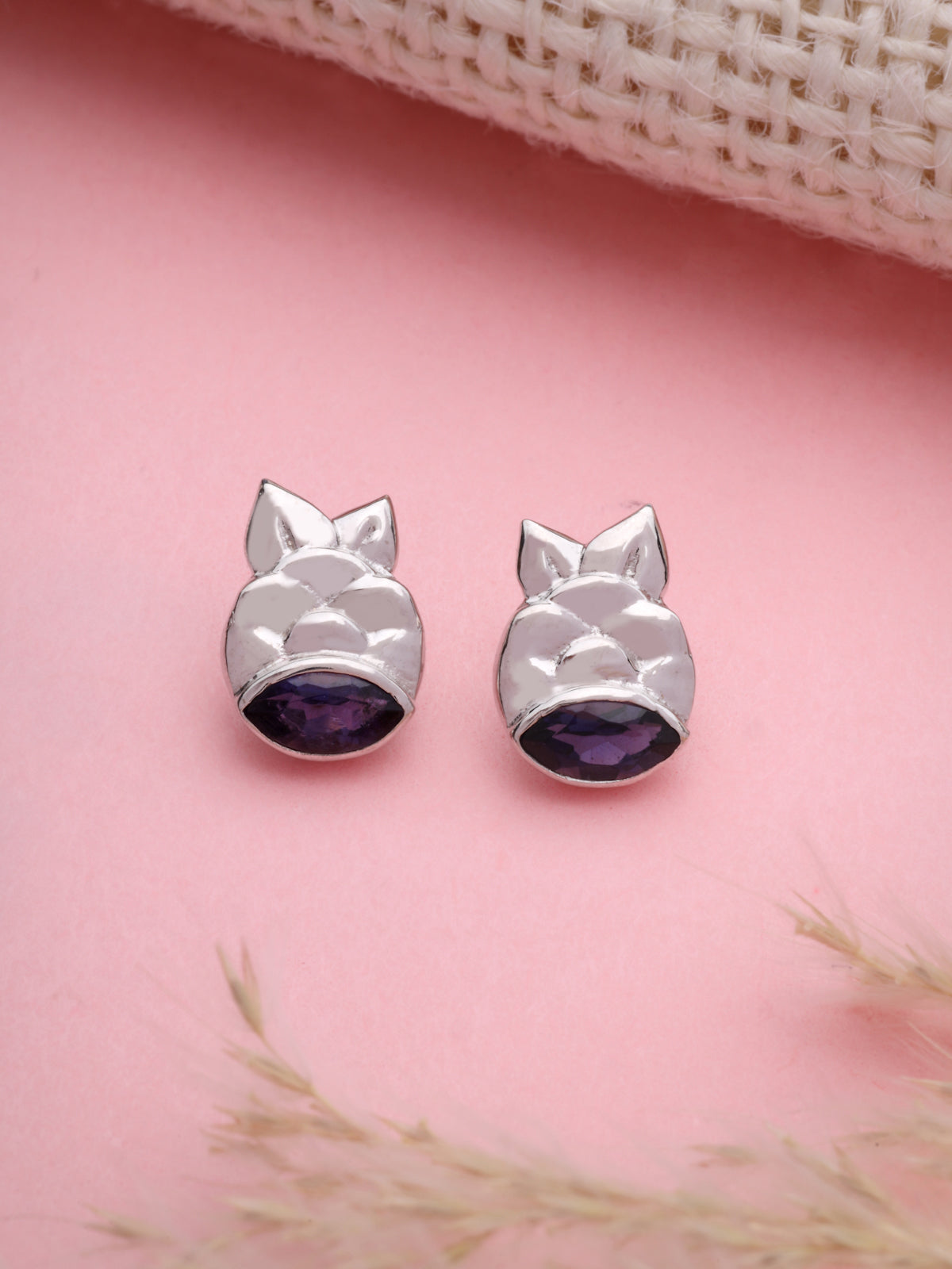 Iolite Stud Earrings in 925 Sterling Silver with Rhodium Plating