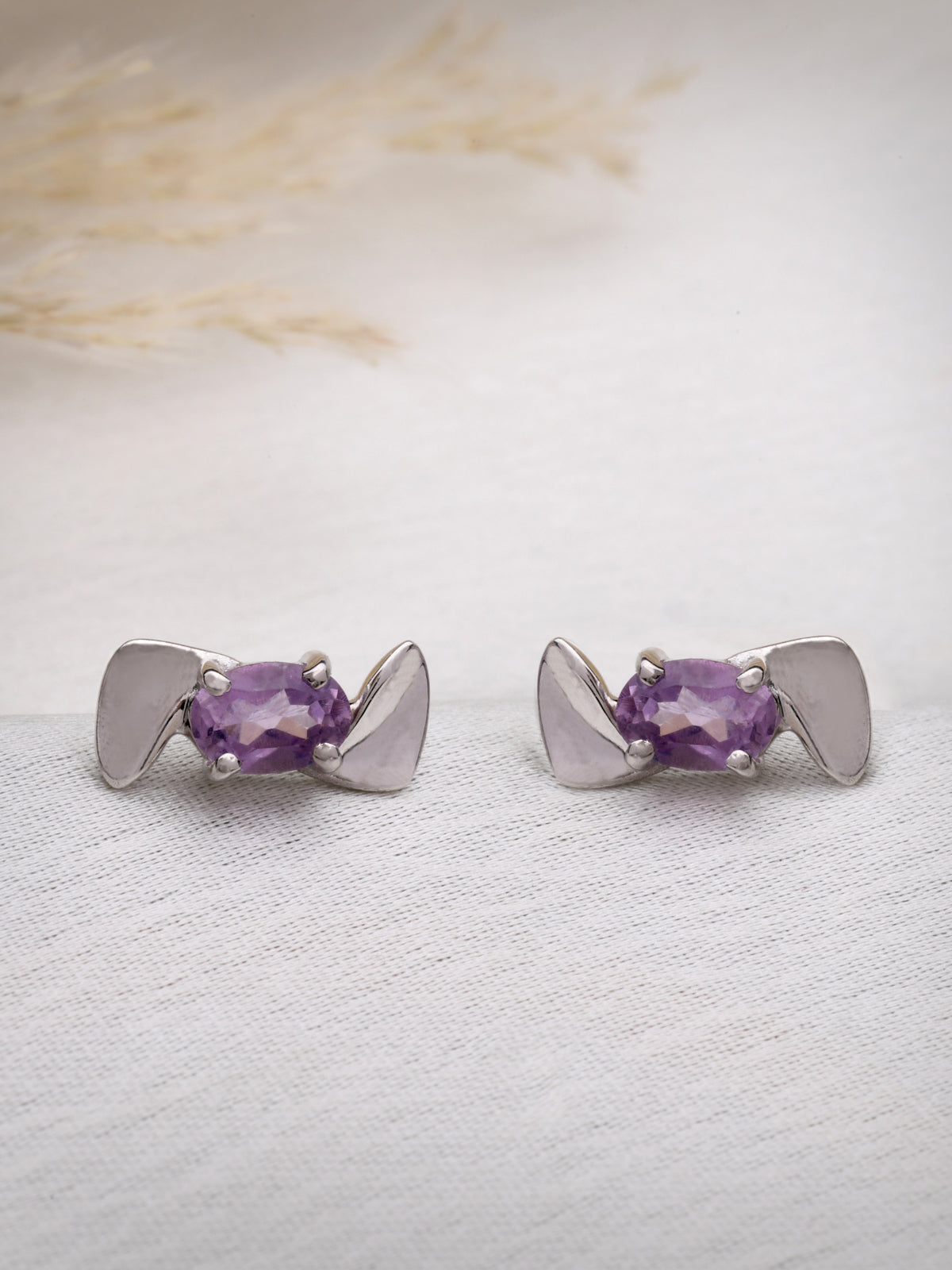 Amethyst Stud Earrings in 925 Sterling Silver with Rhodium Plating