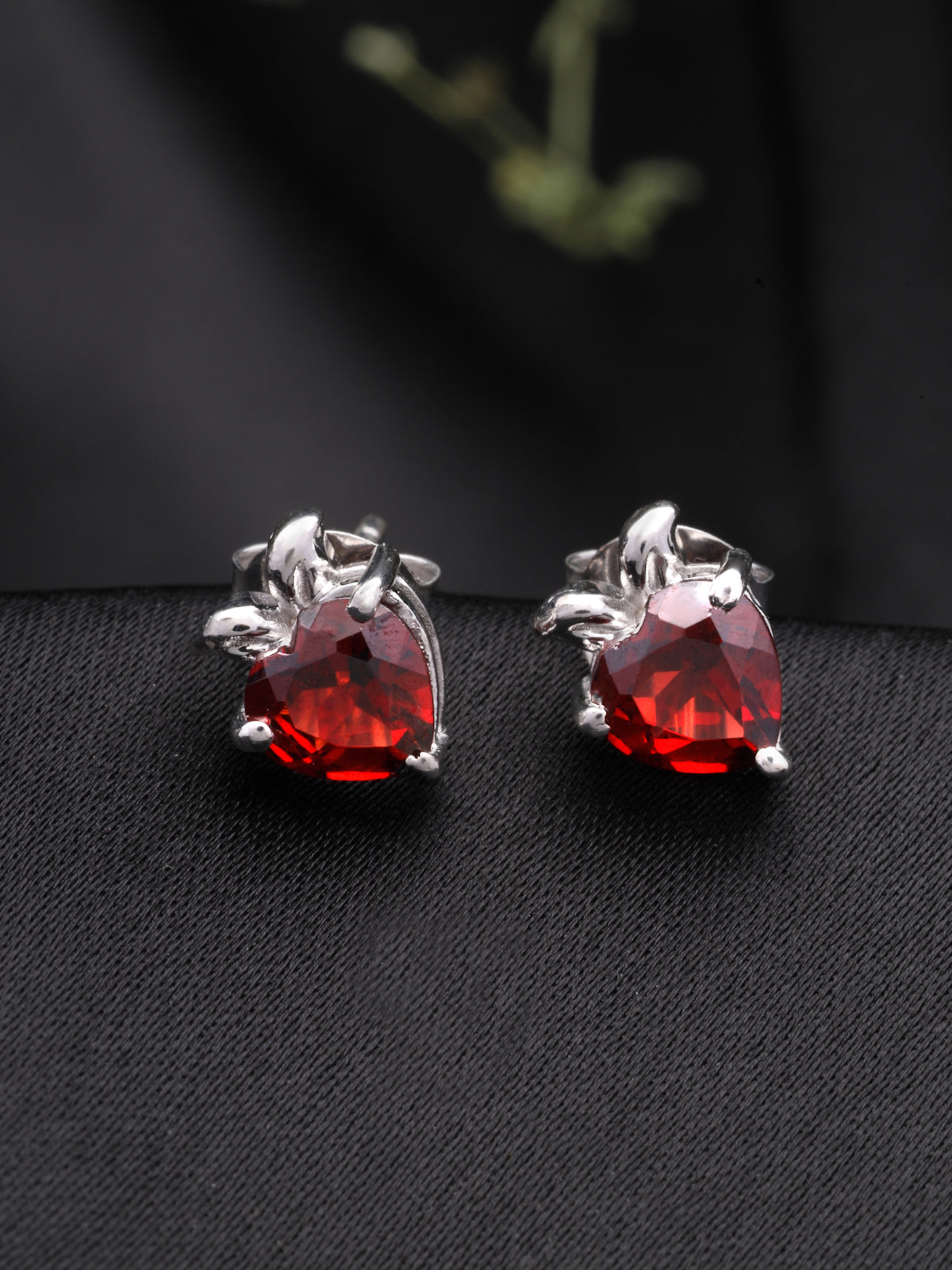 Garnet Stud Earrings in 925 Sterling Silver with Rhodium Plating