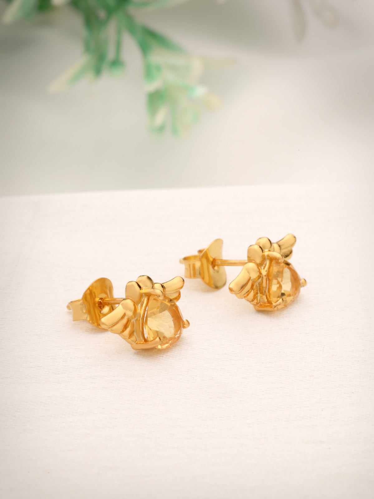 Citrine Stud Earrings in 925 Sterling Silver with Gold Plating
