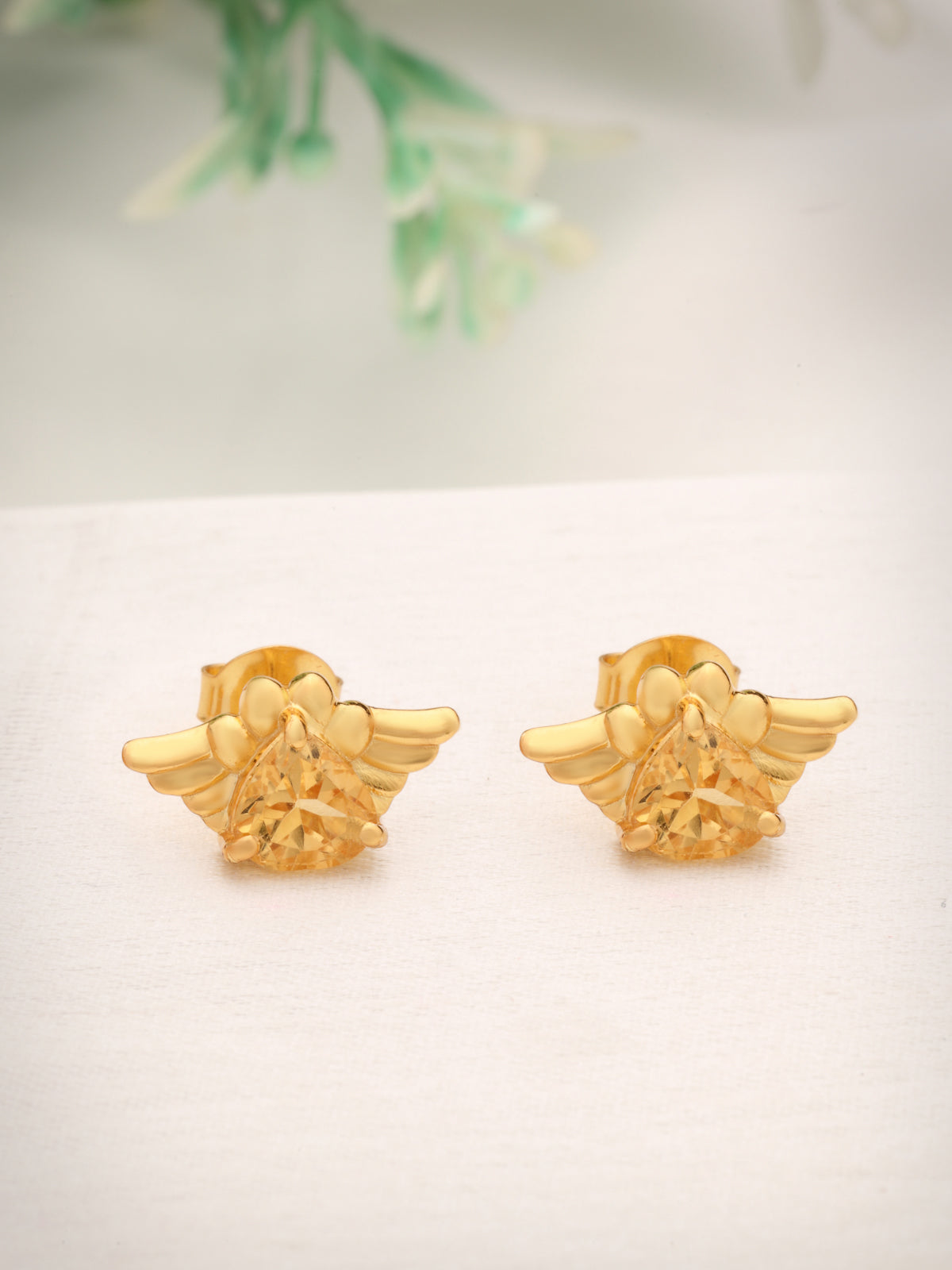 Citrine Stud Earrings in 925 Sterling Silver with Gold Plating