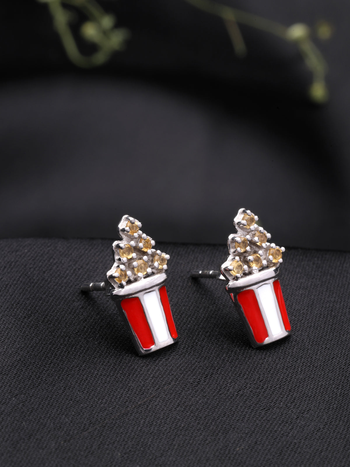 Citrine Stud Earrings in 925 Sterling Silver with Rhodium Plating