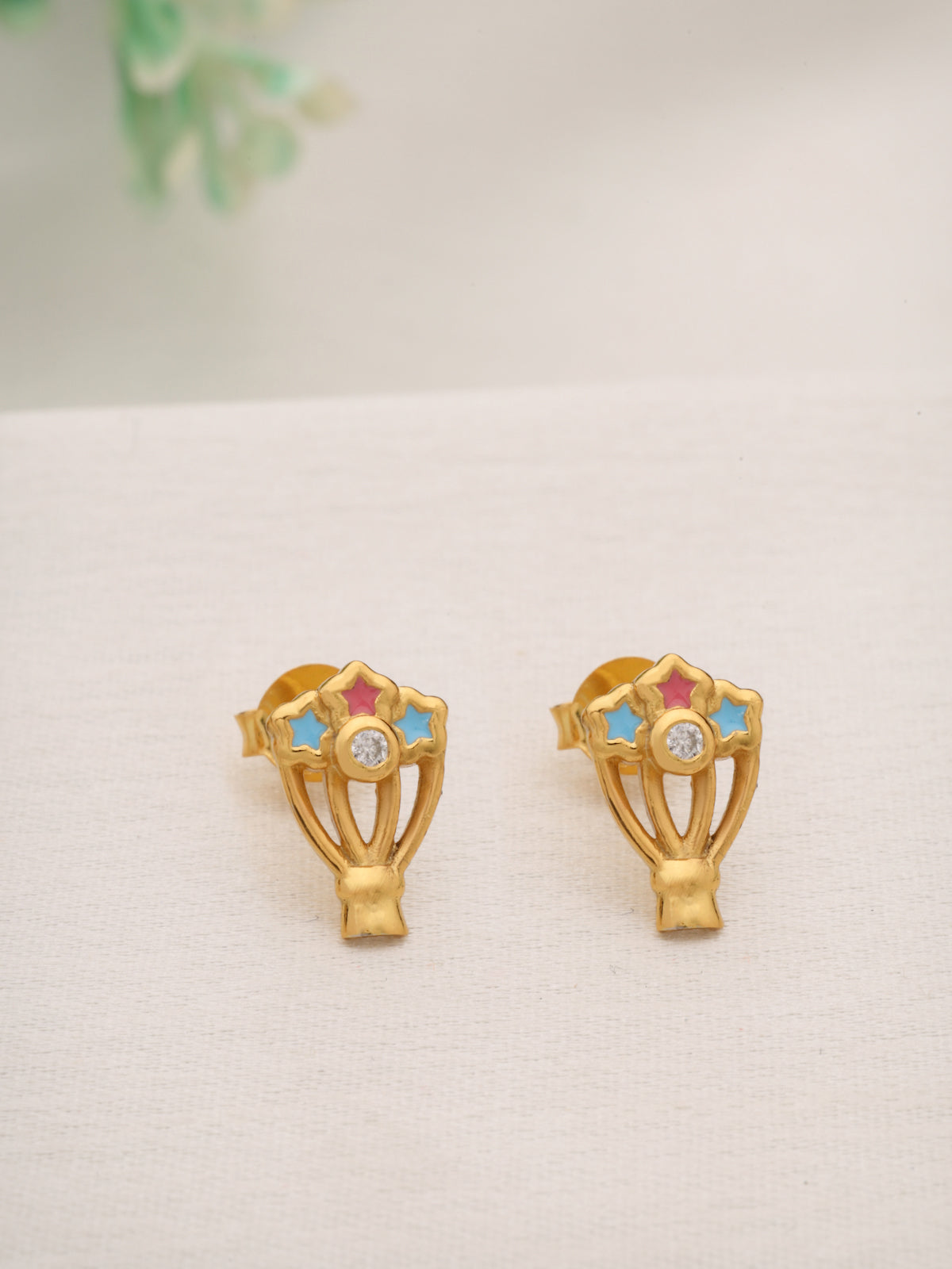 Moissanite Stud Earrings in 925 Sterling Silver with Gold Plating