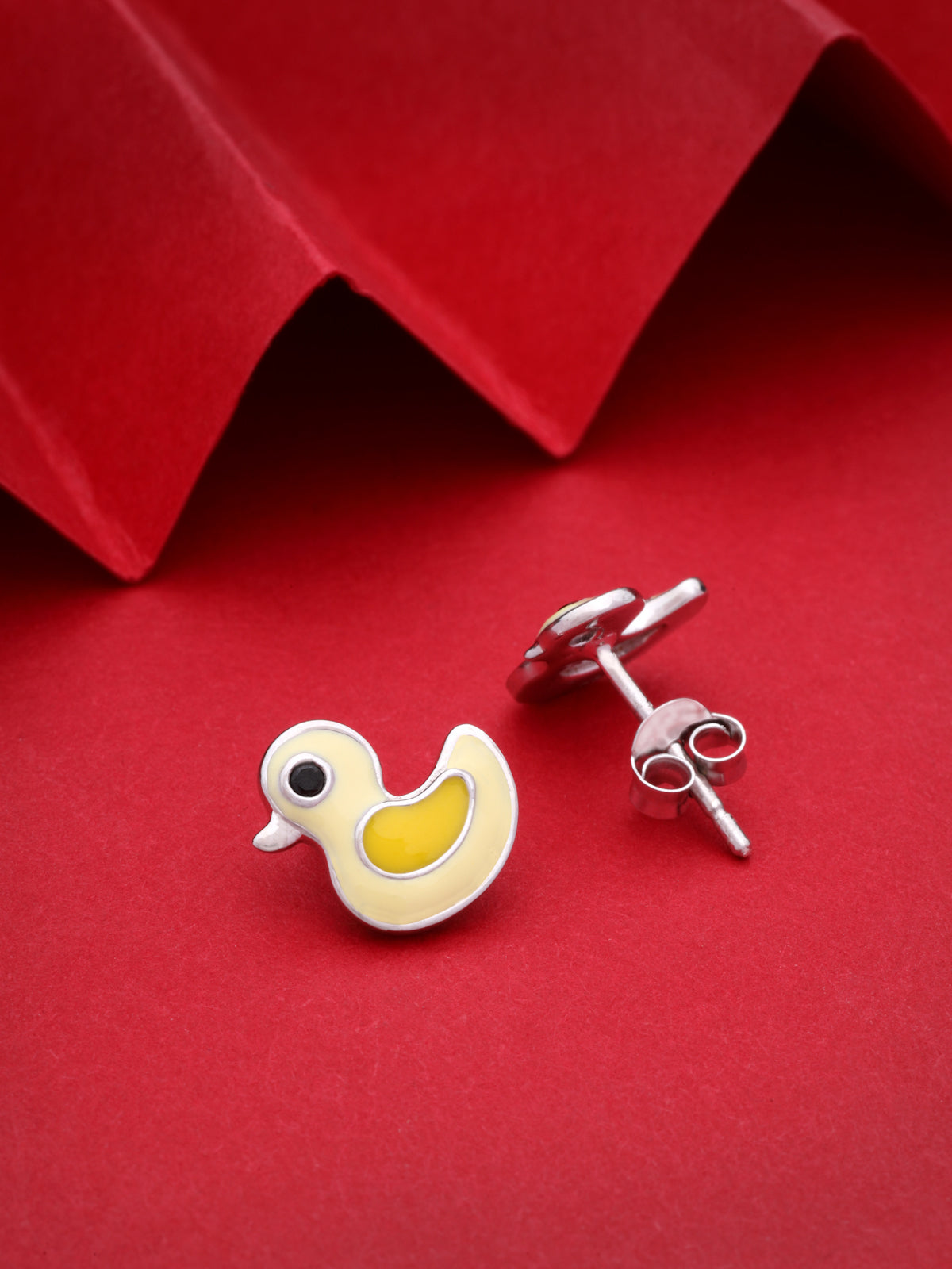 Yellow Duckling Enamel Stud Earrings in 925 Sterling Silver