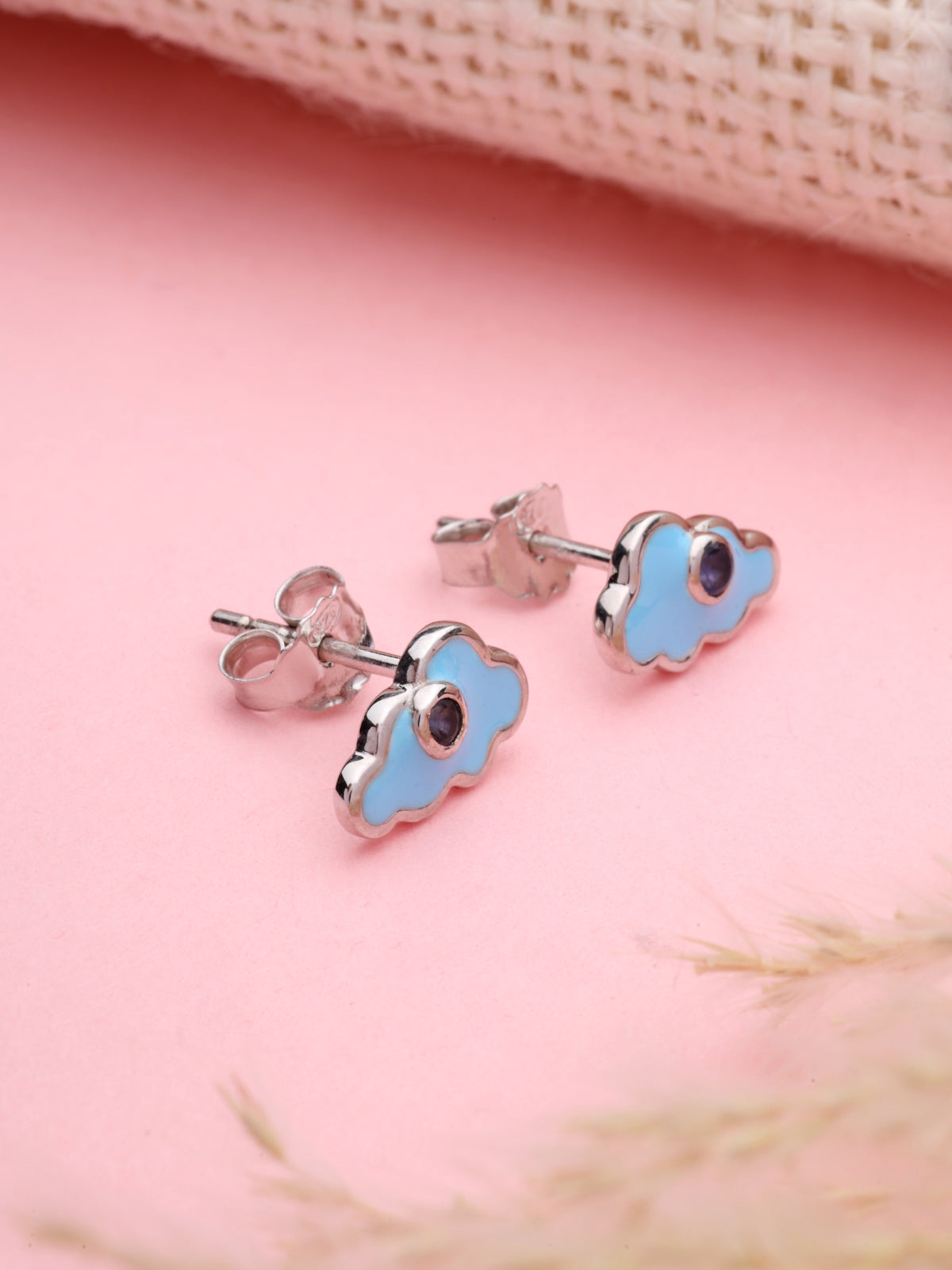 Iolite Stud Earrings in 925 Sterling Silver with Rhodium Plating