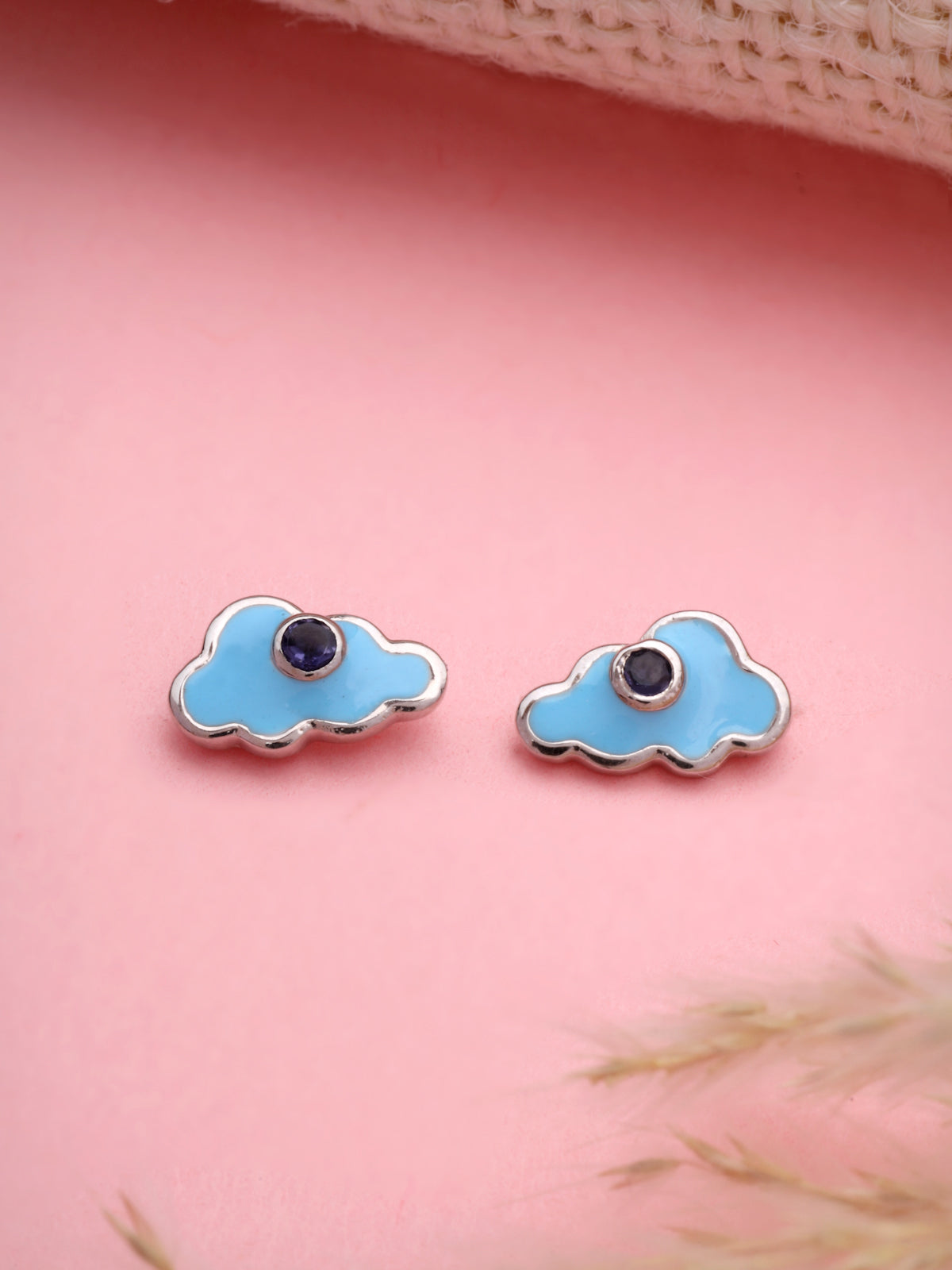 Iolite Stud Earrings in 925 Sterling Silver with Rhodium Plating