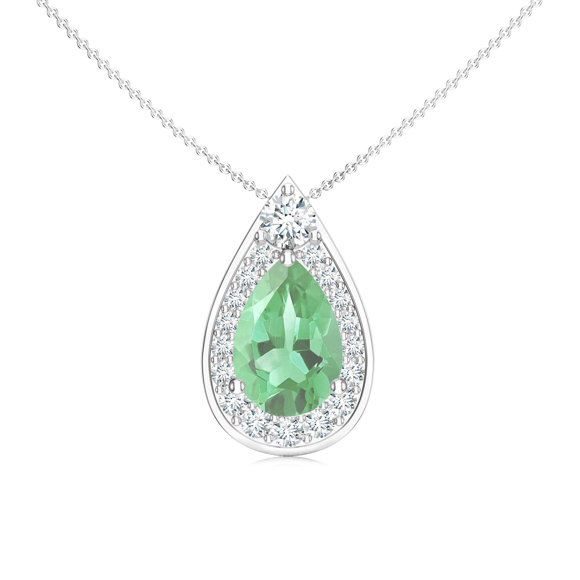 Green Amethyst & Moissanite Silver Pendant