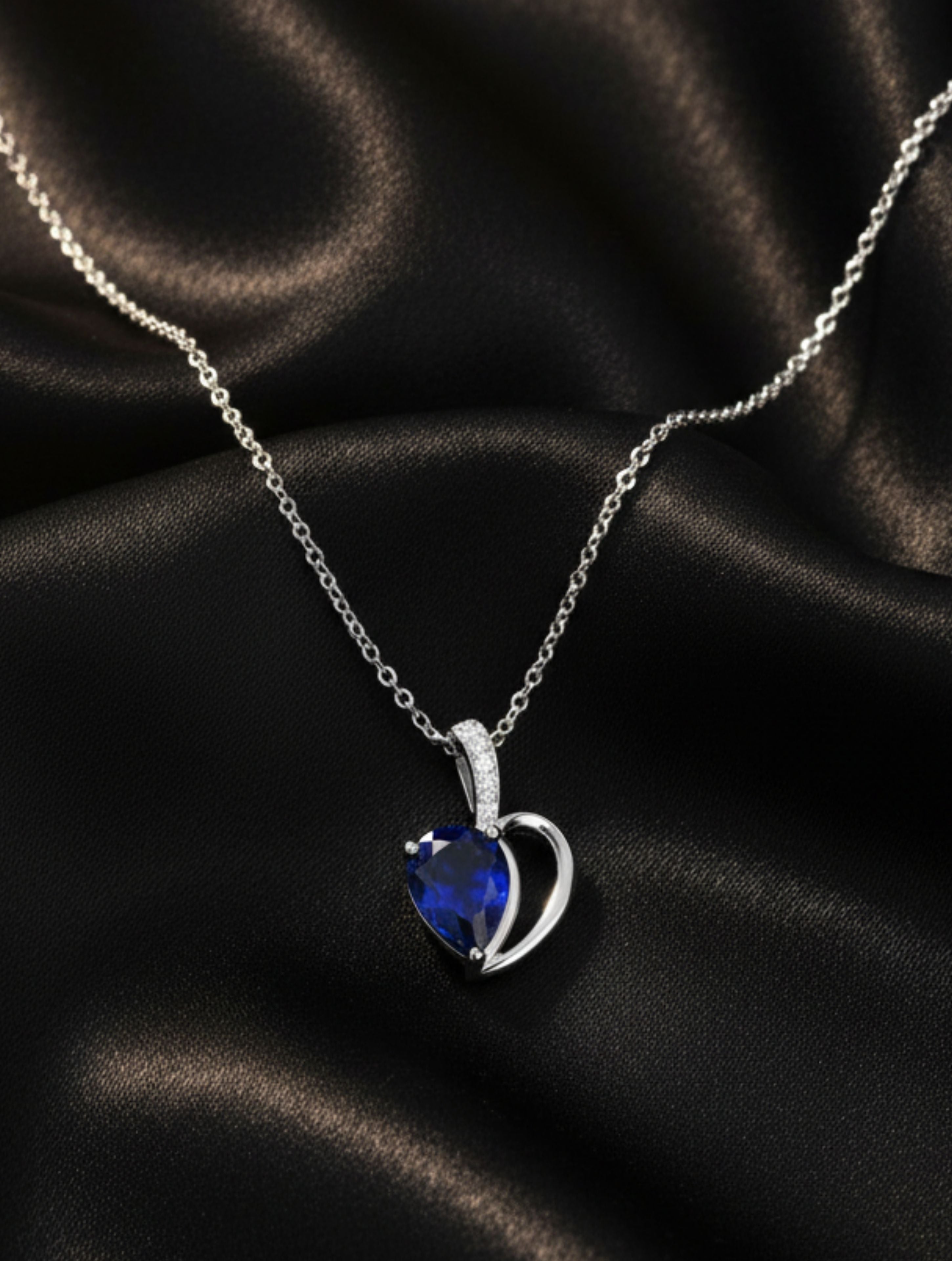 Heart Iolite and Moissanite 925 Sterling Silver Pendant For Women