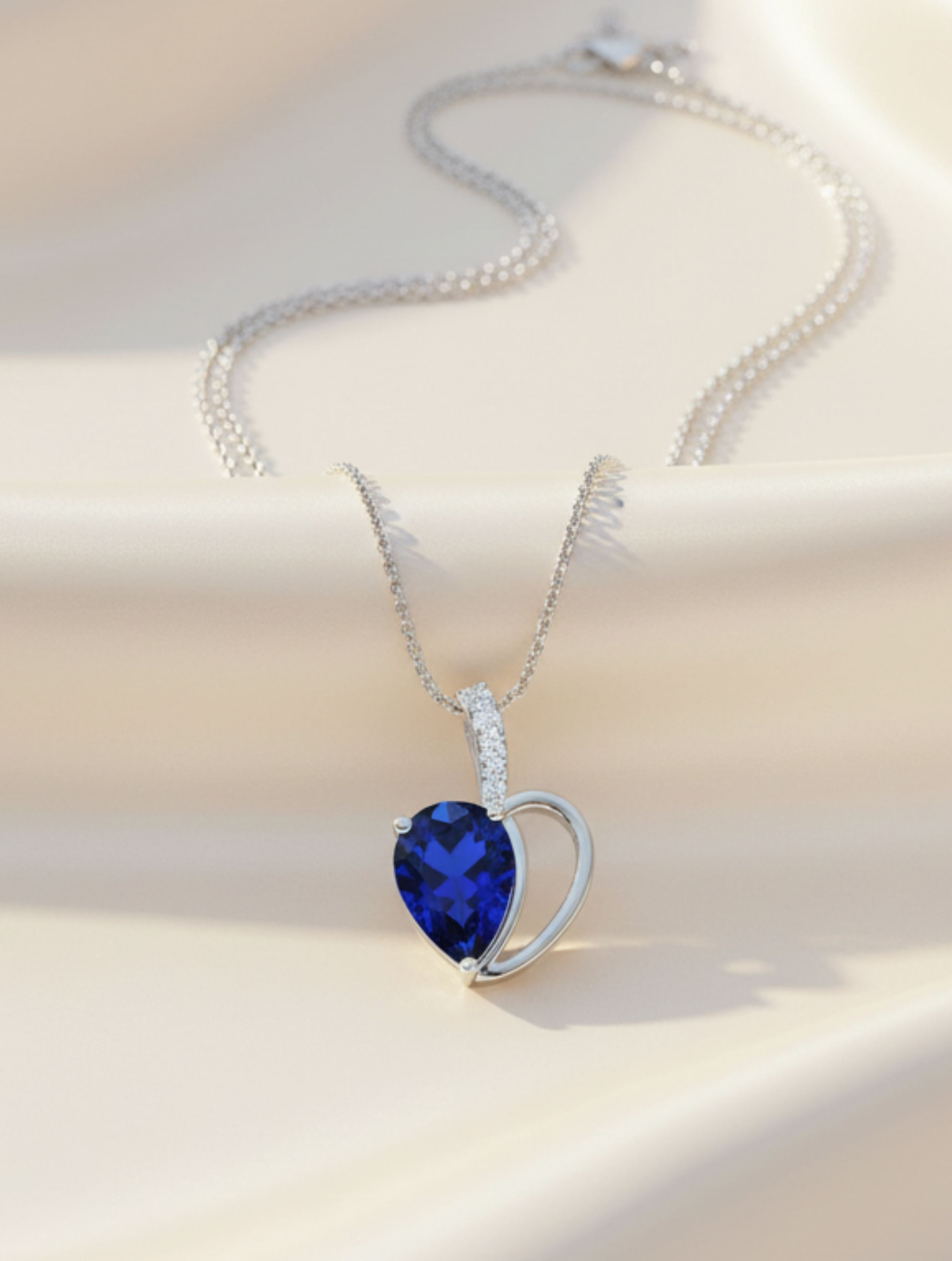 Heart Iolite and Moissanite 925 Sterling Silver Pendant For Women