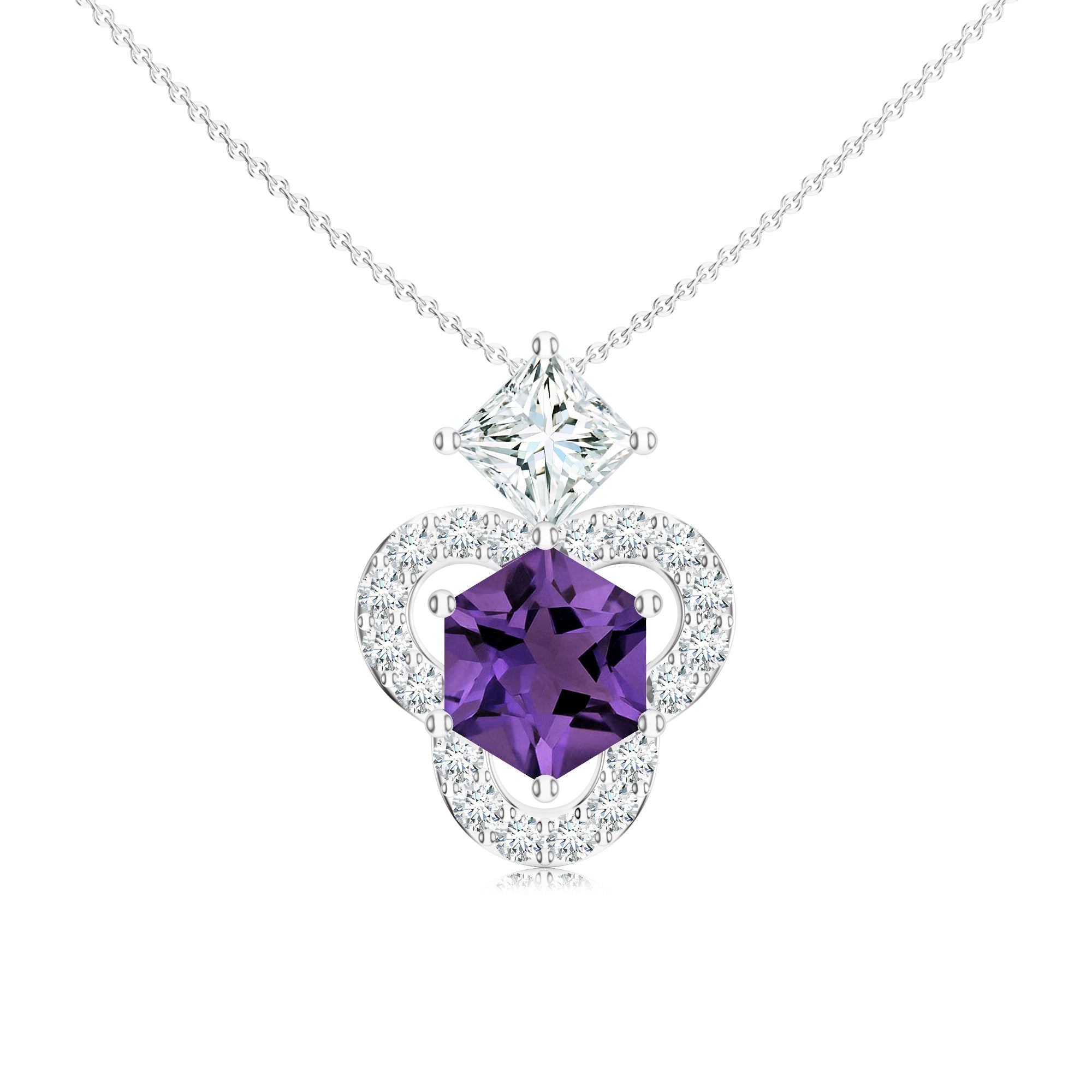 Abstract Amethyst and Moissanite Silver Pendant