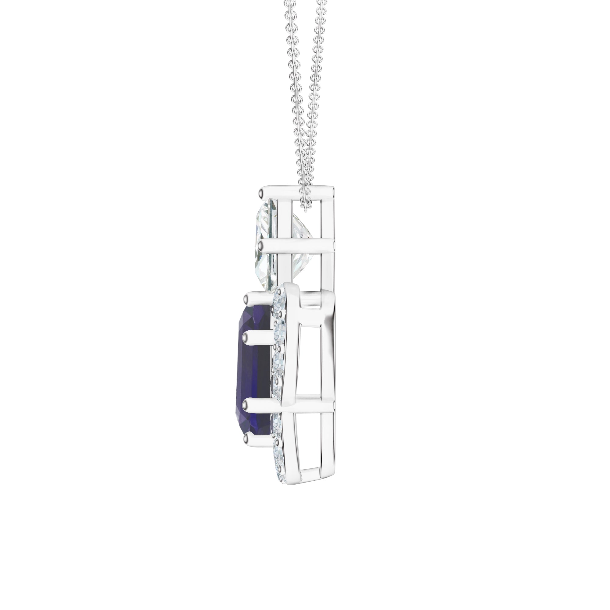 Abstract Amethyst and Moissanite Silver Pendant