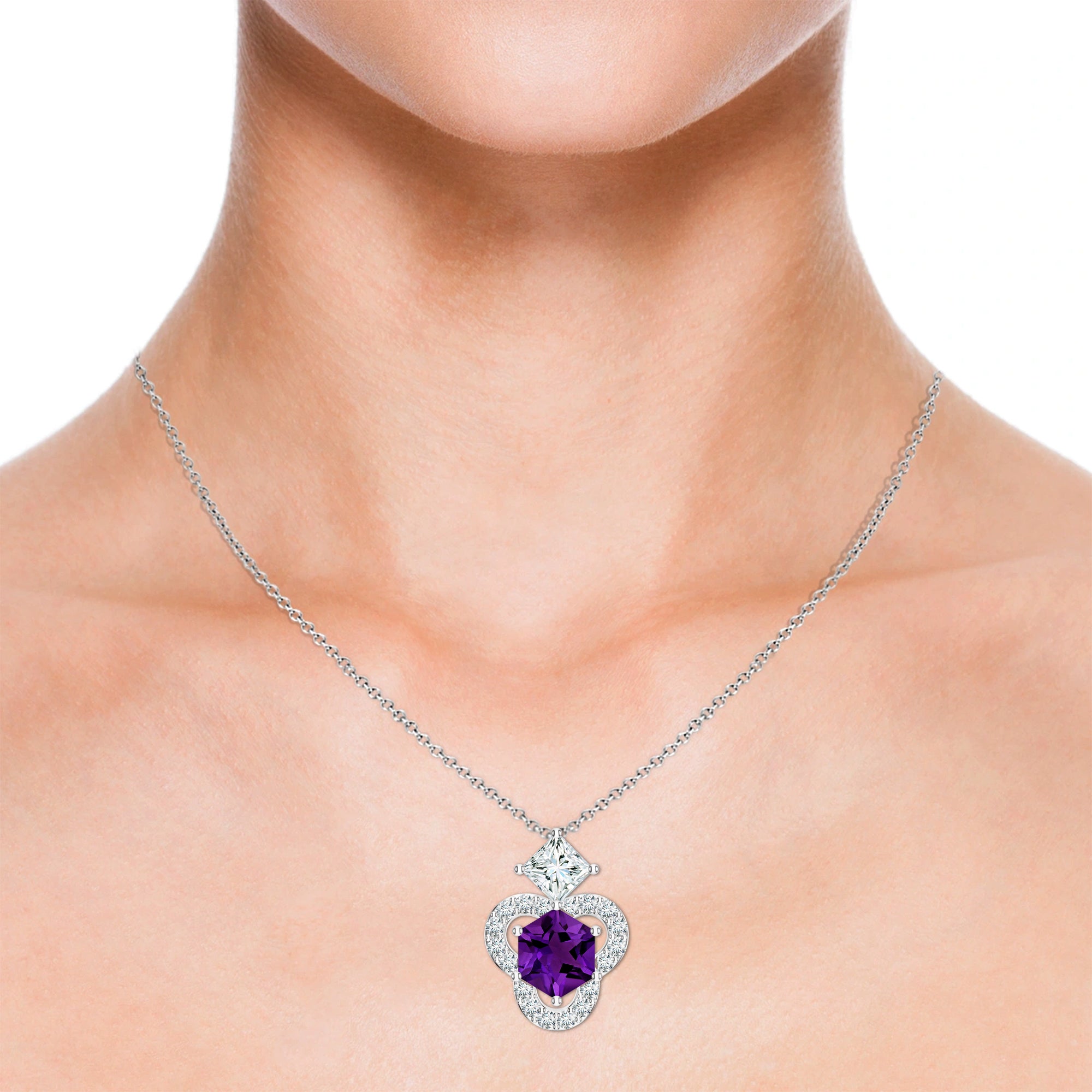 Abstract Amethyst and Moissanite Silver Pendant