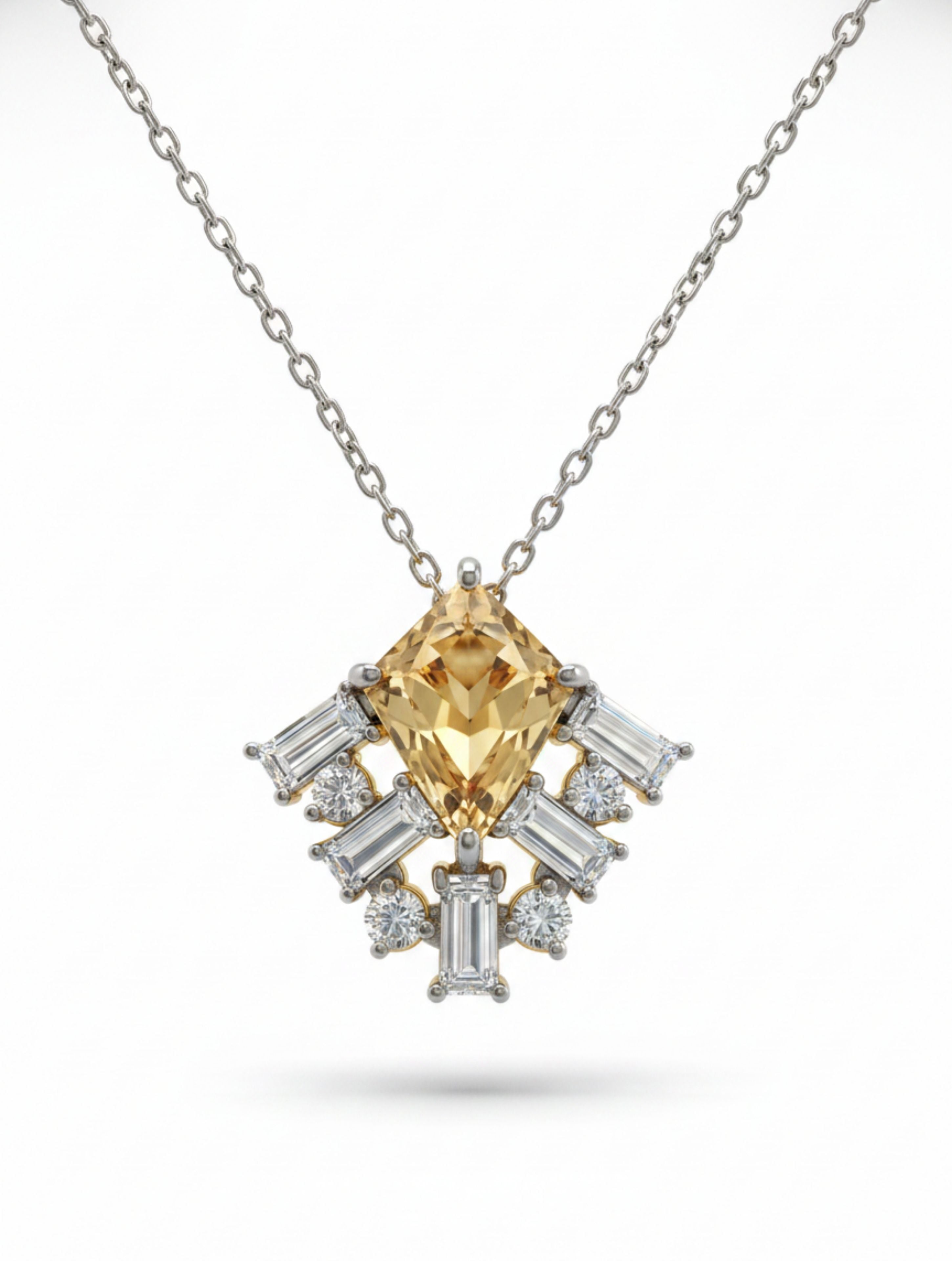 Citrine and Moissanite Geometric 925 Sterling Silver Pendant For Women