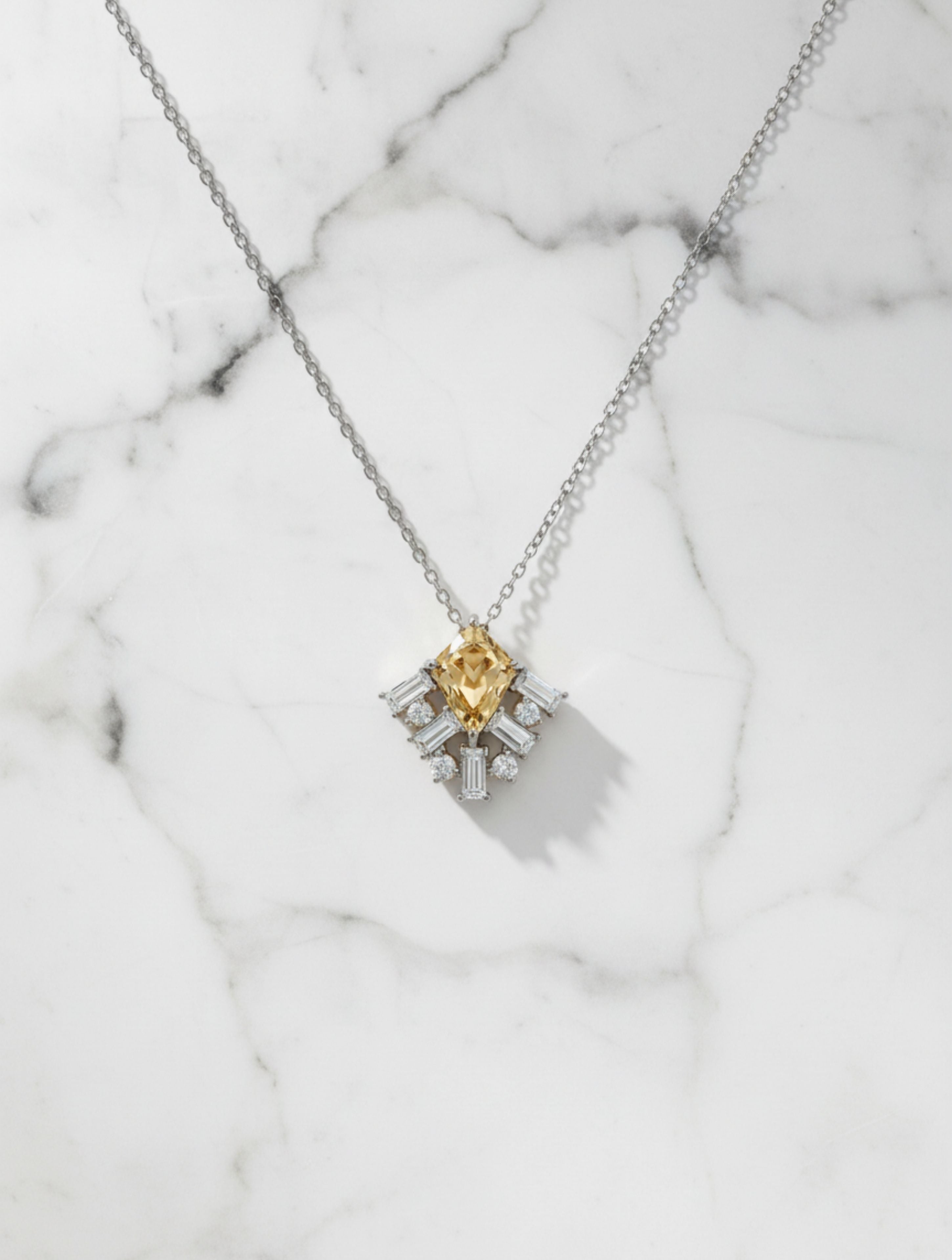 Citrine and Moissanite Geometric 925 Sterling Silver Pendant For Women