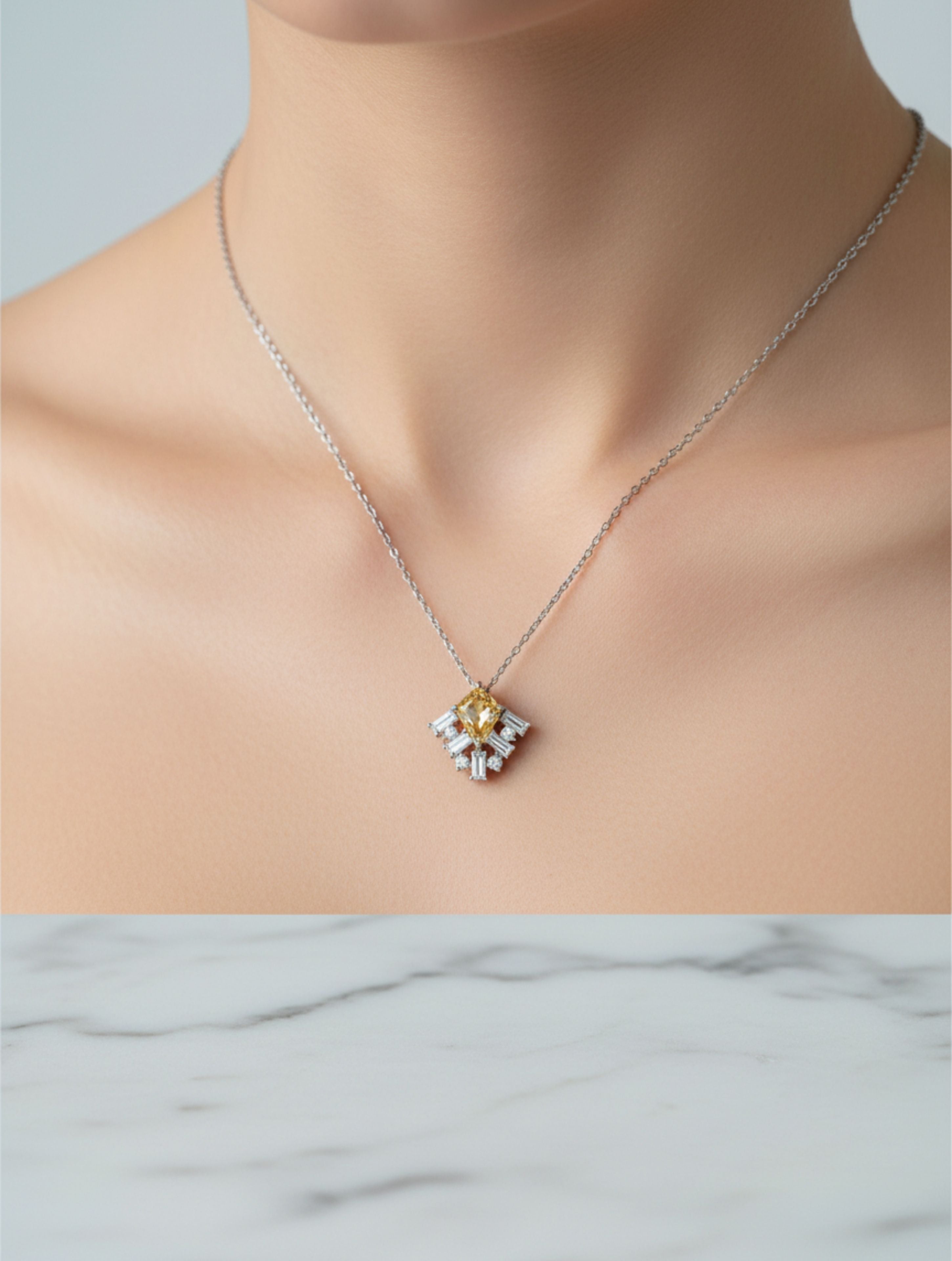Citrine and Moissanite Geometric 925 Sterling Silver Pendant For Women