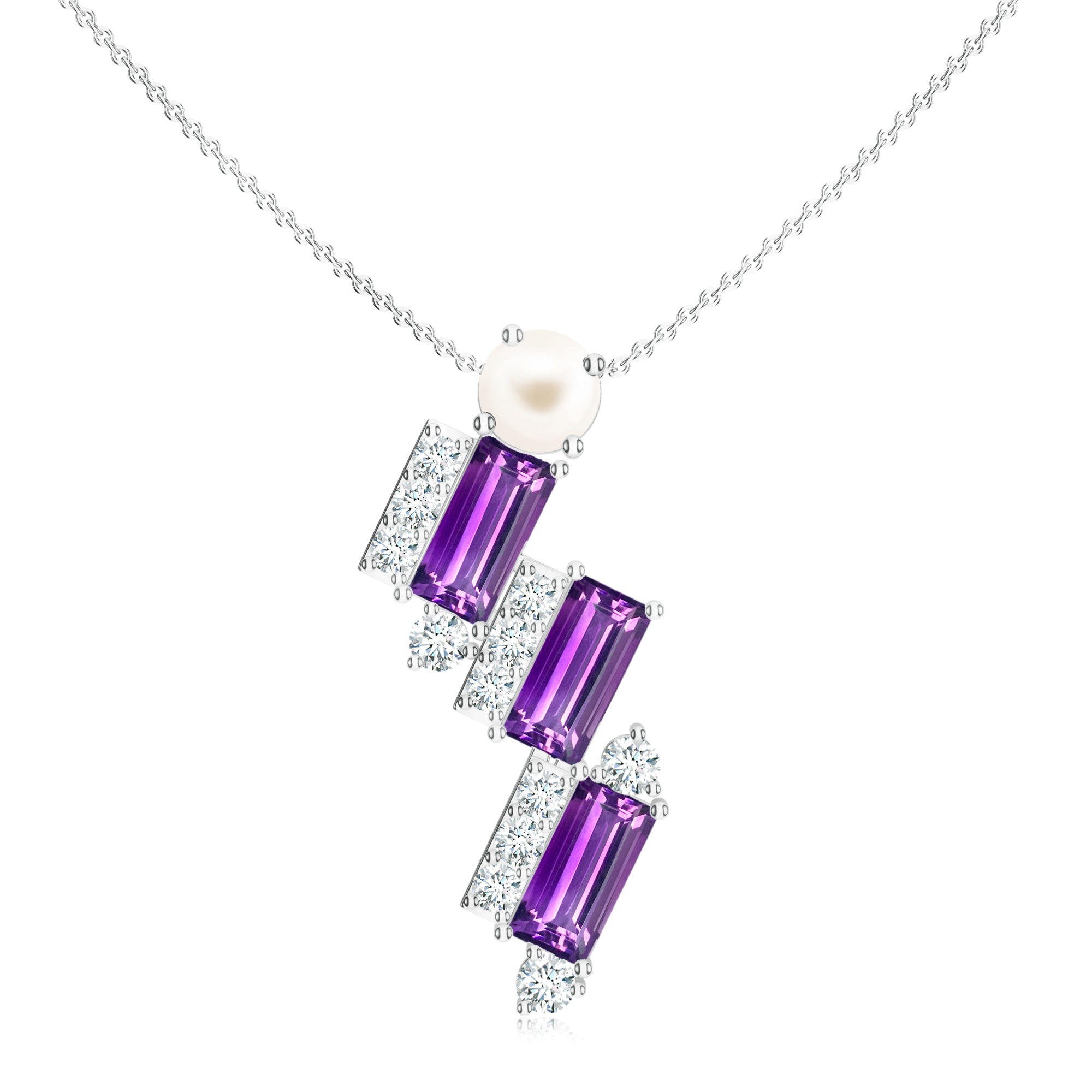 Amethyst & Moissanite Symmetric Silver Pendant