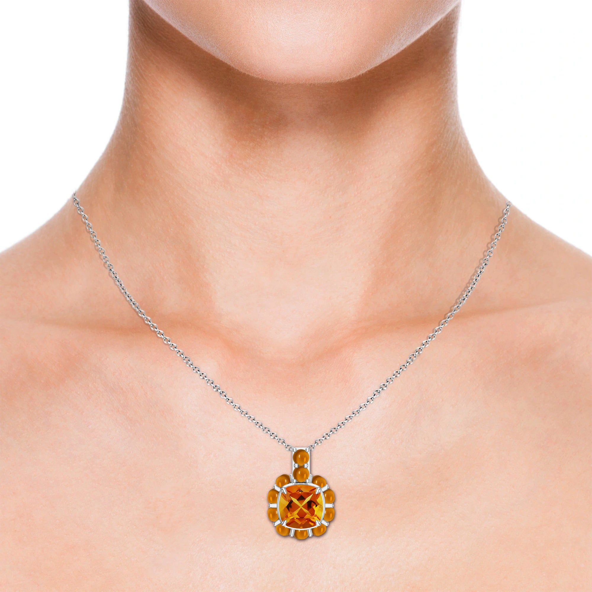 Cushion and Round-Shaped Citrine Silver Pendant