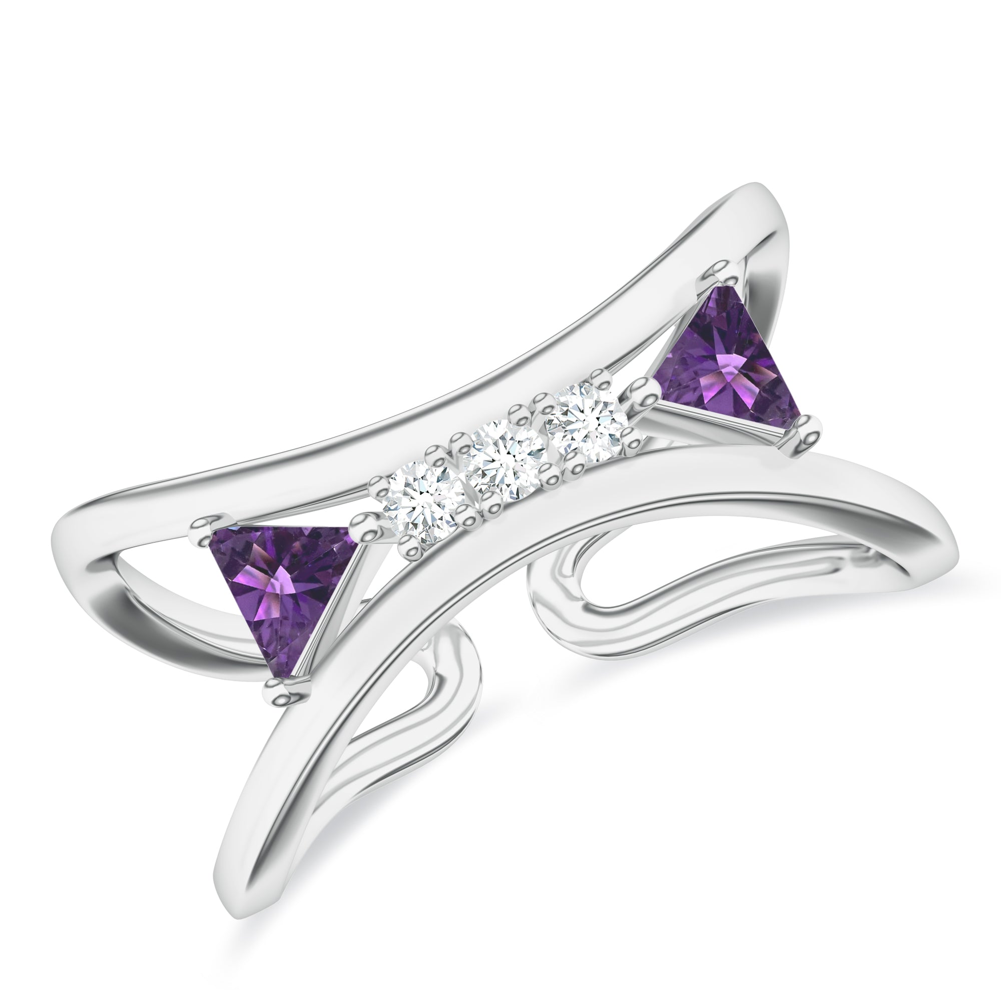 Adjustable Amethyst and Moissanite Silver Ring