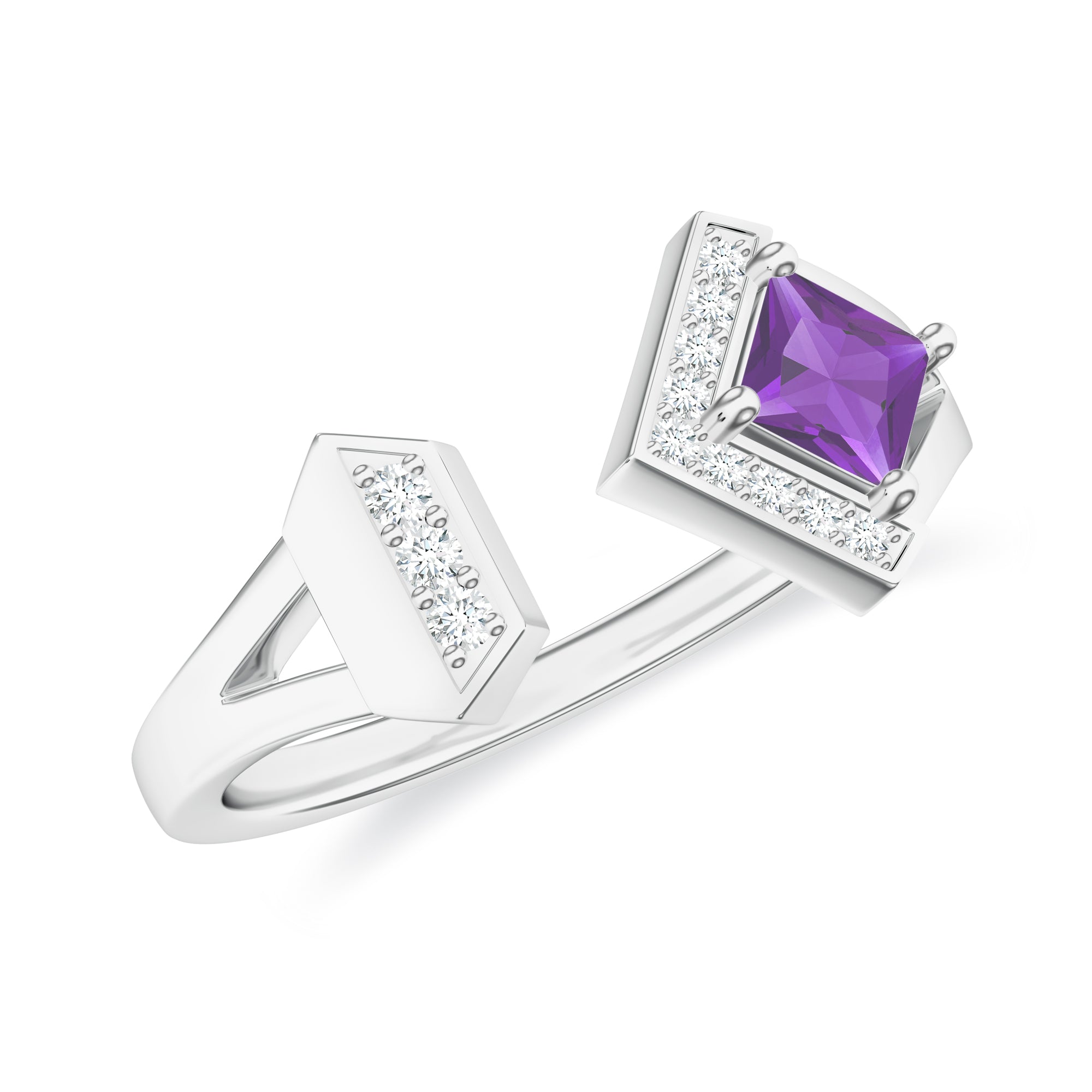 Front Open Amethyst Silver Ring