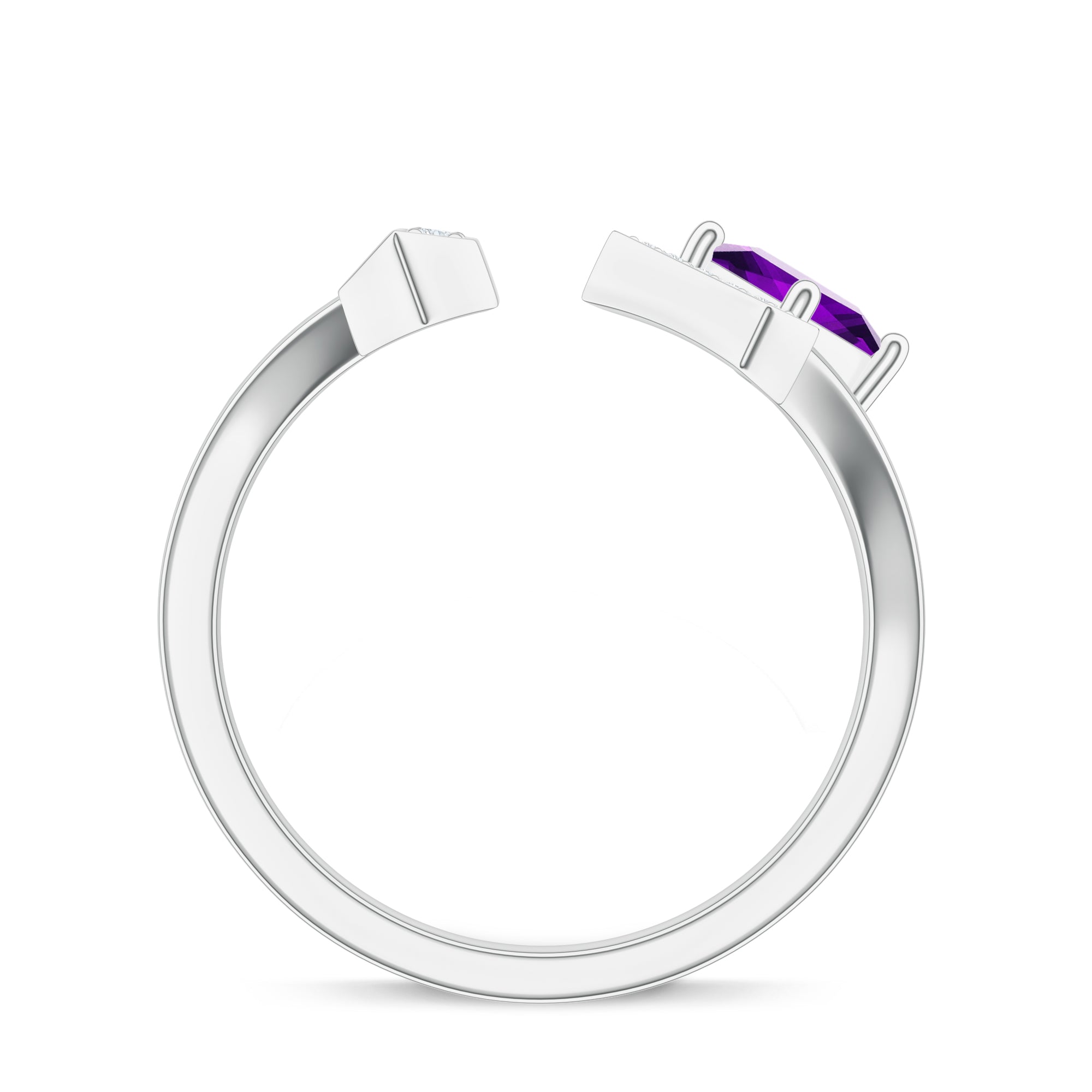 Front Open Amethyst Silver Ring